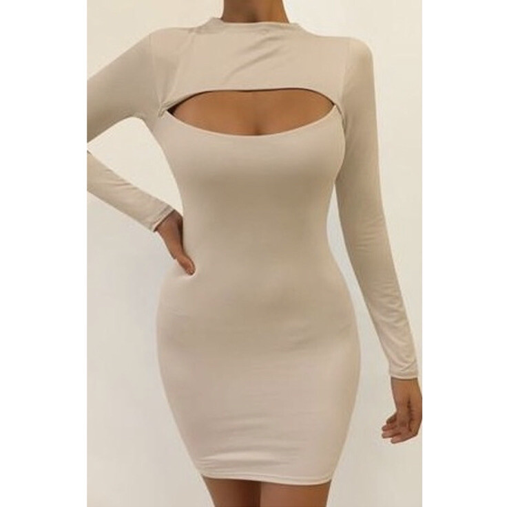 NEW Women’s Fashion Sexy Clubwear Party Supersoft Cutout front mini dress TAUPE