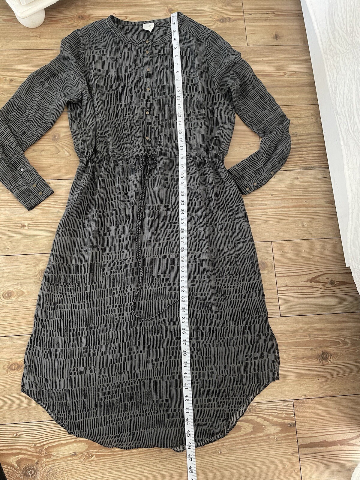 HUSK Australia Grey/ Green Pattern Layering Shirt Dress Drawstring Fits Uk 12
