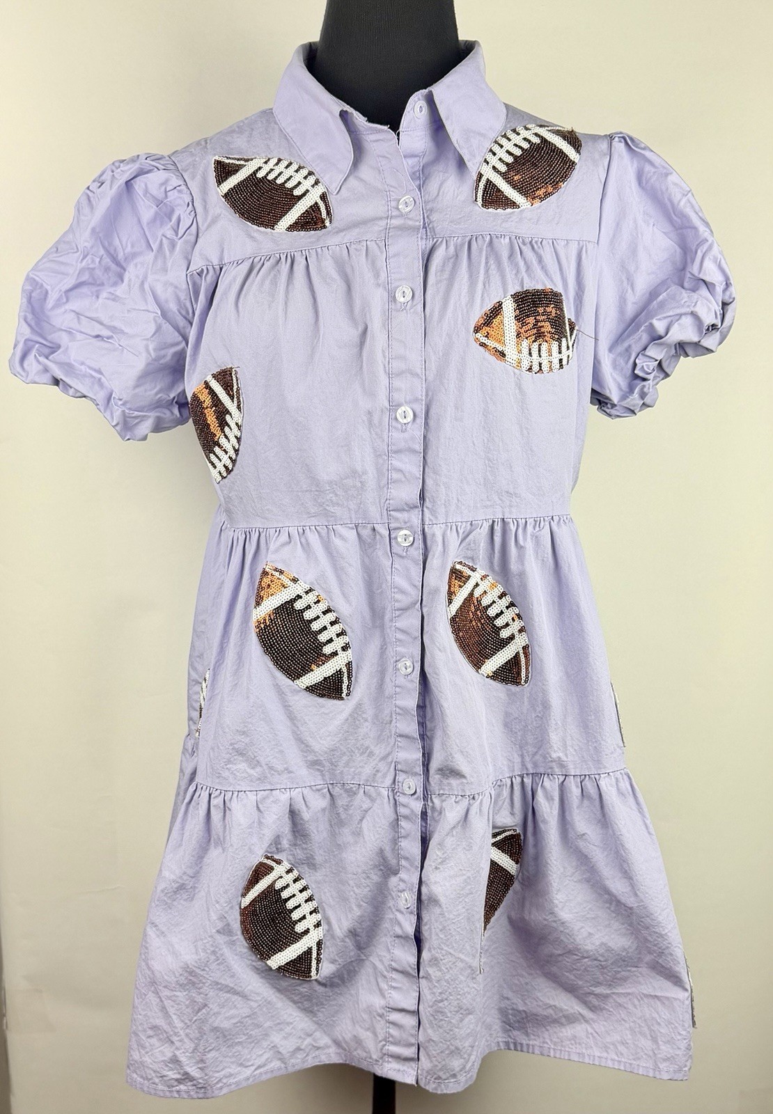 Lula Babydoll Lavender Football Sequin Embellish Game Day Dress Sz. S