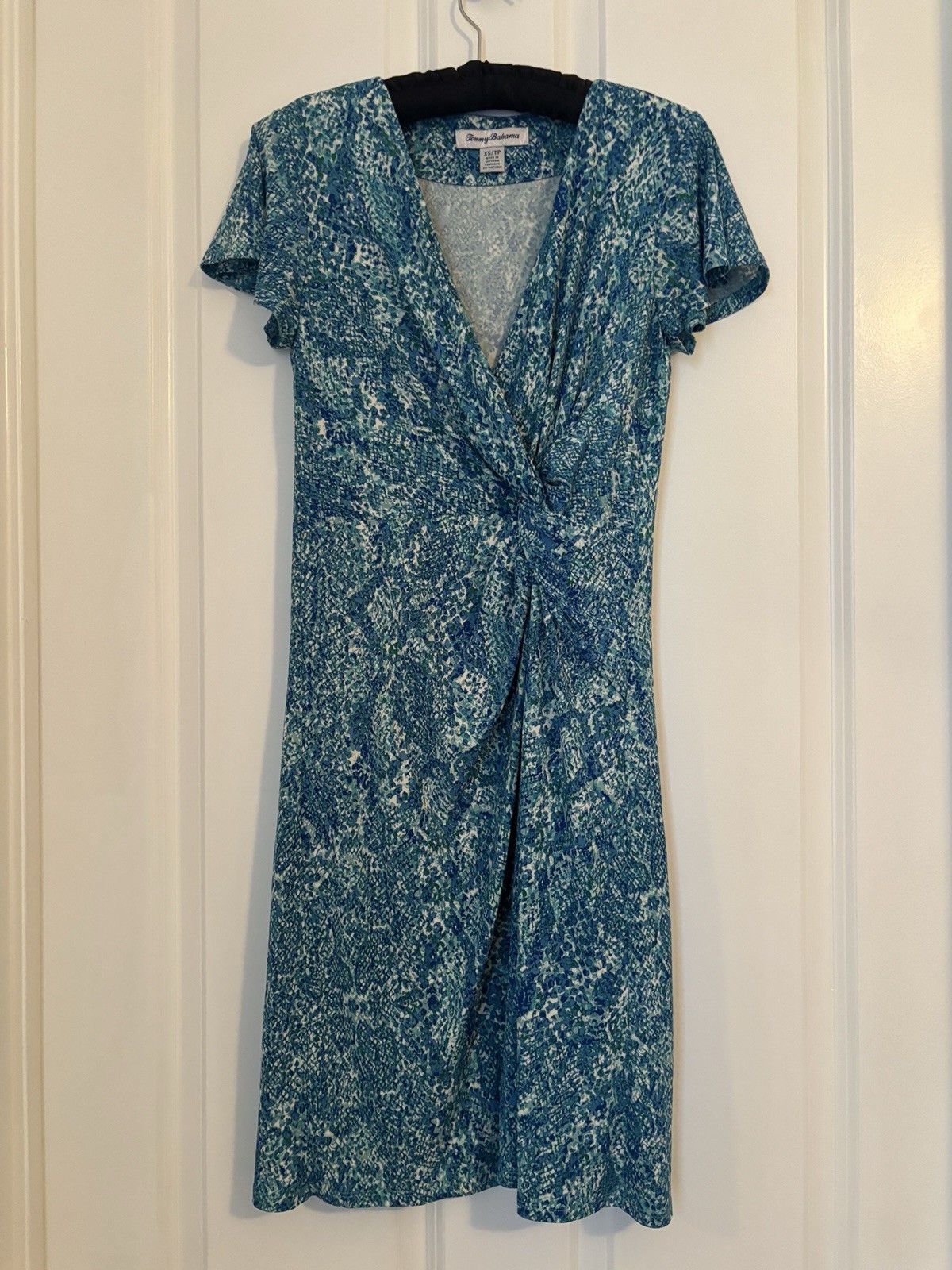 Tommy Bahama Teal Twist-Front Short Sleeve Dress. Size XS. Poly/Spandex