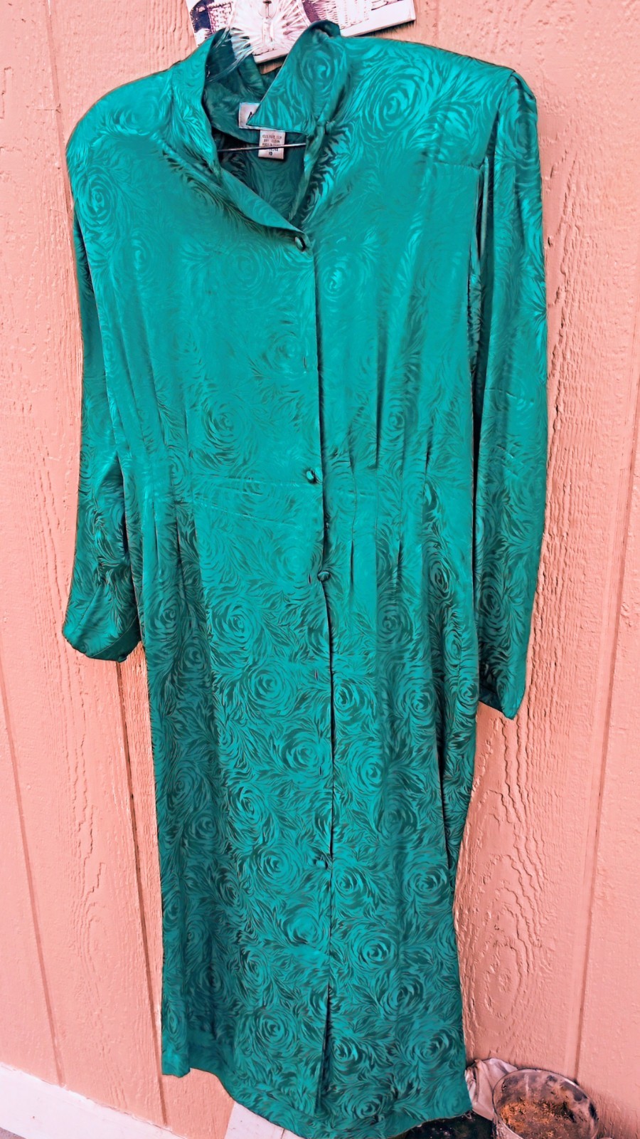 Vtg 80s Argenti Teal Silk Jacquard Dress Dallas Dynasty Secretary Size 10 Top Q