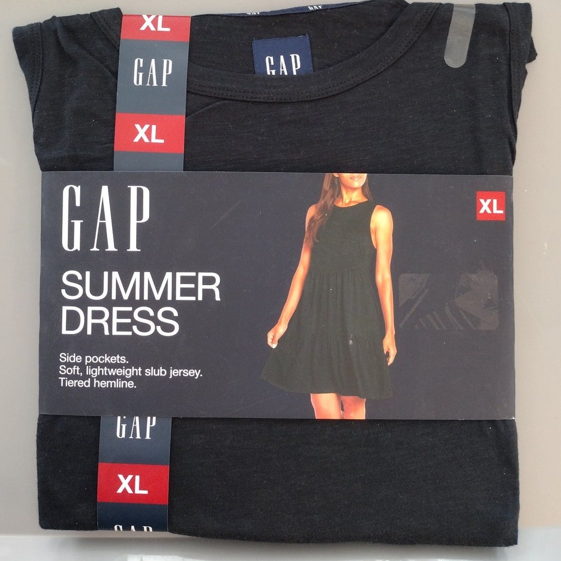 Gap NEW Black Slub Jersey-Knit Tiered Hemline Cotton Modal Sleeveless Dress XL