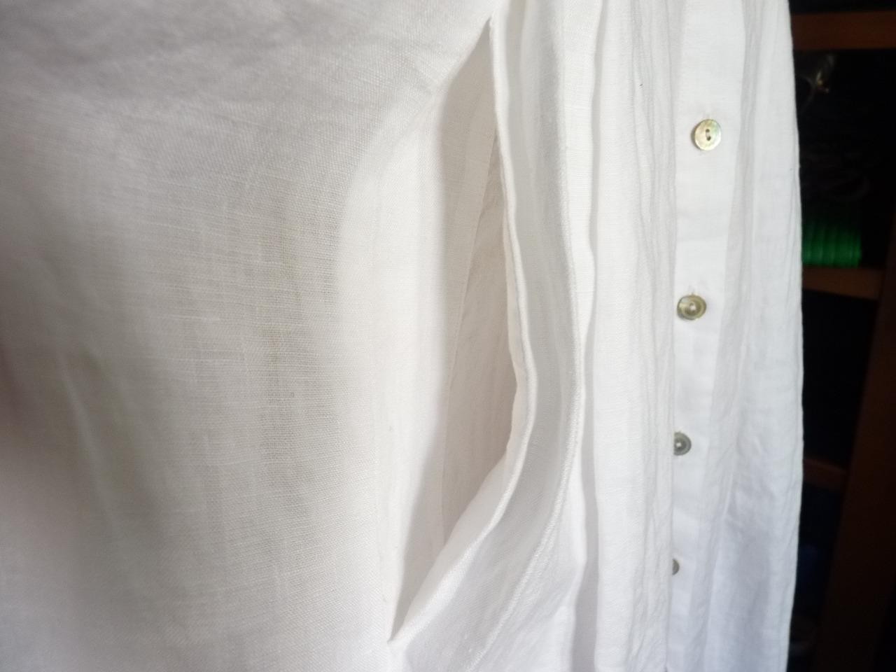 Eileen Fisher Mandarin Collar White Organic Linen Delave Dress m/ petite