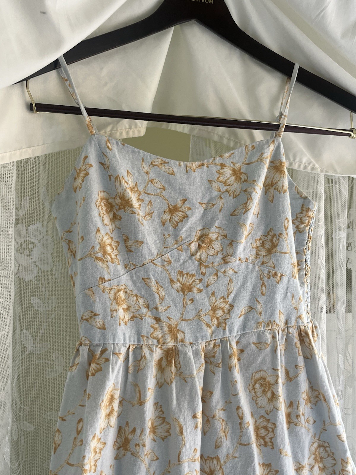 Christian Lacroix Light Blue Tan Floral Square Neck Maxi Dress Pockets S