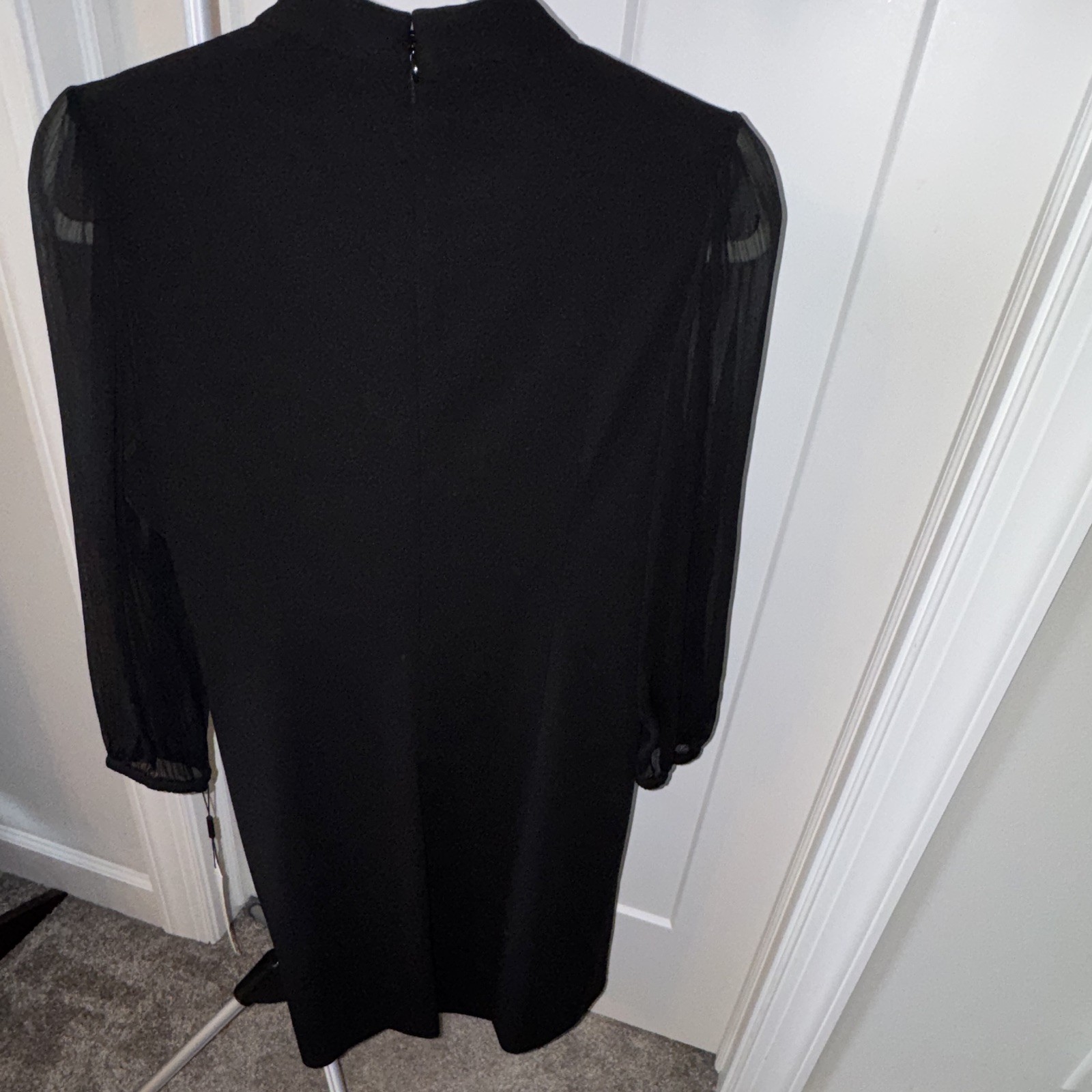 Calvin Klein Black Solid Shift Dress 12 Round Neck Sheer 3/4 Sleeve Chiffon