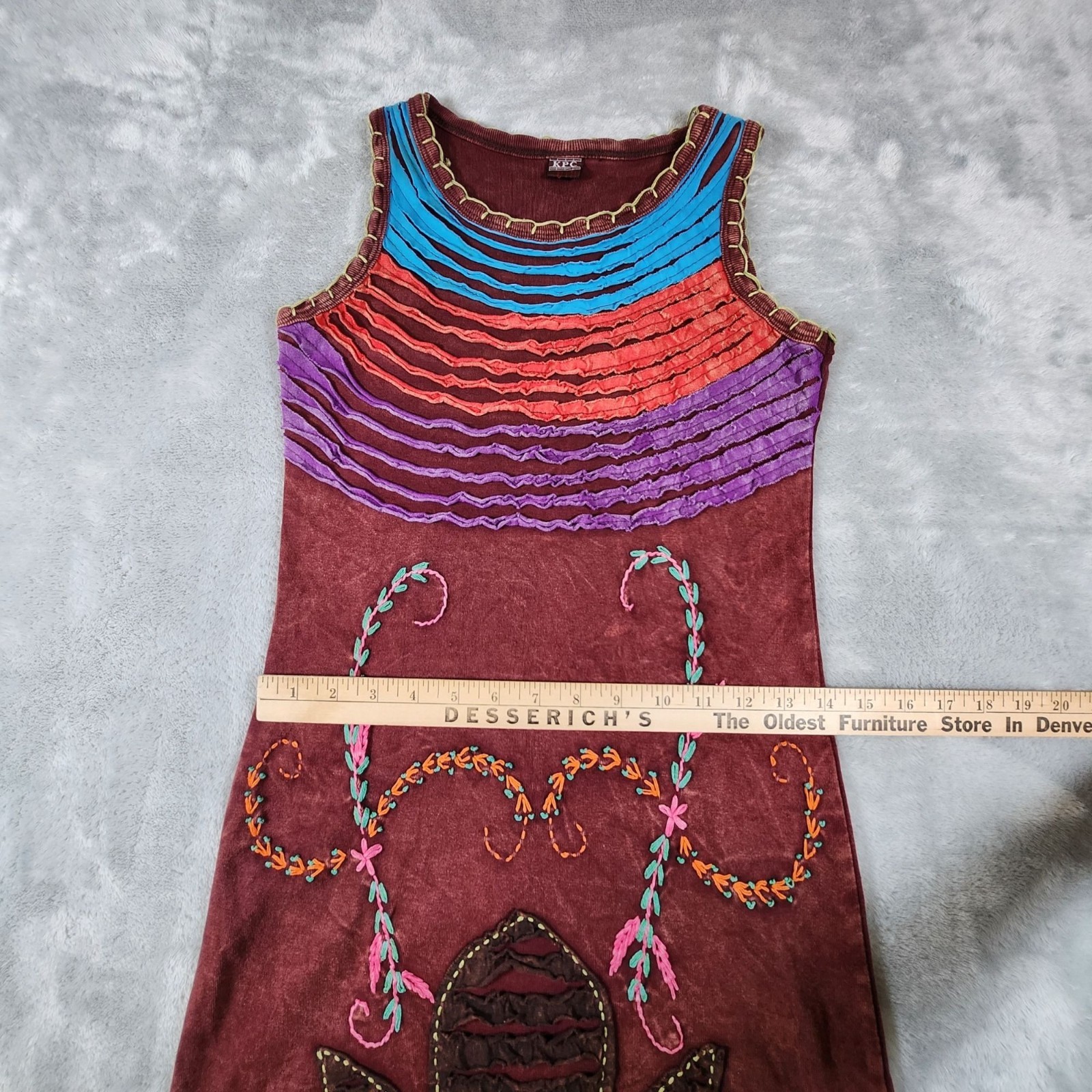 KPC Nepal Embroidered Sleeveless Dress Colorful Small Festival Hippie Boho Artsy