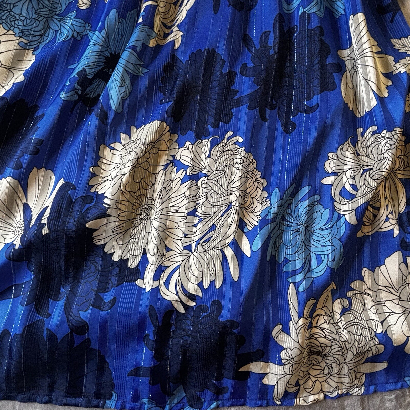 Lace & Mesh Dress Womens Medium Blue Floral Pleated Belted Button Front Career