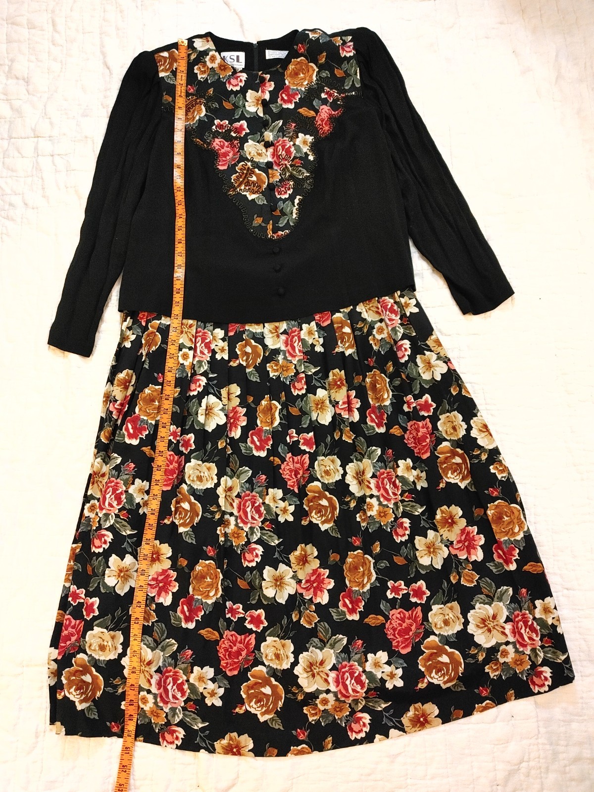 Vintage 90’s Dress Karin Stevens Womens sz 16W KSL Drop Waist Layered Floral