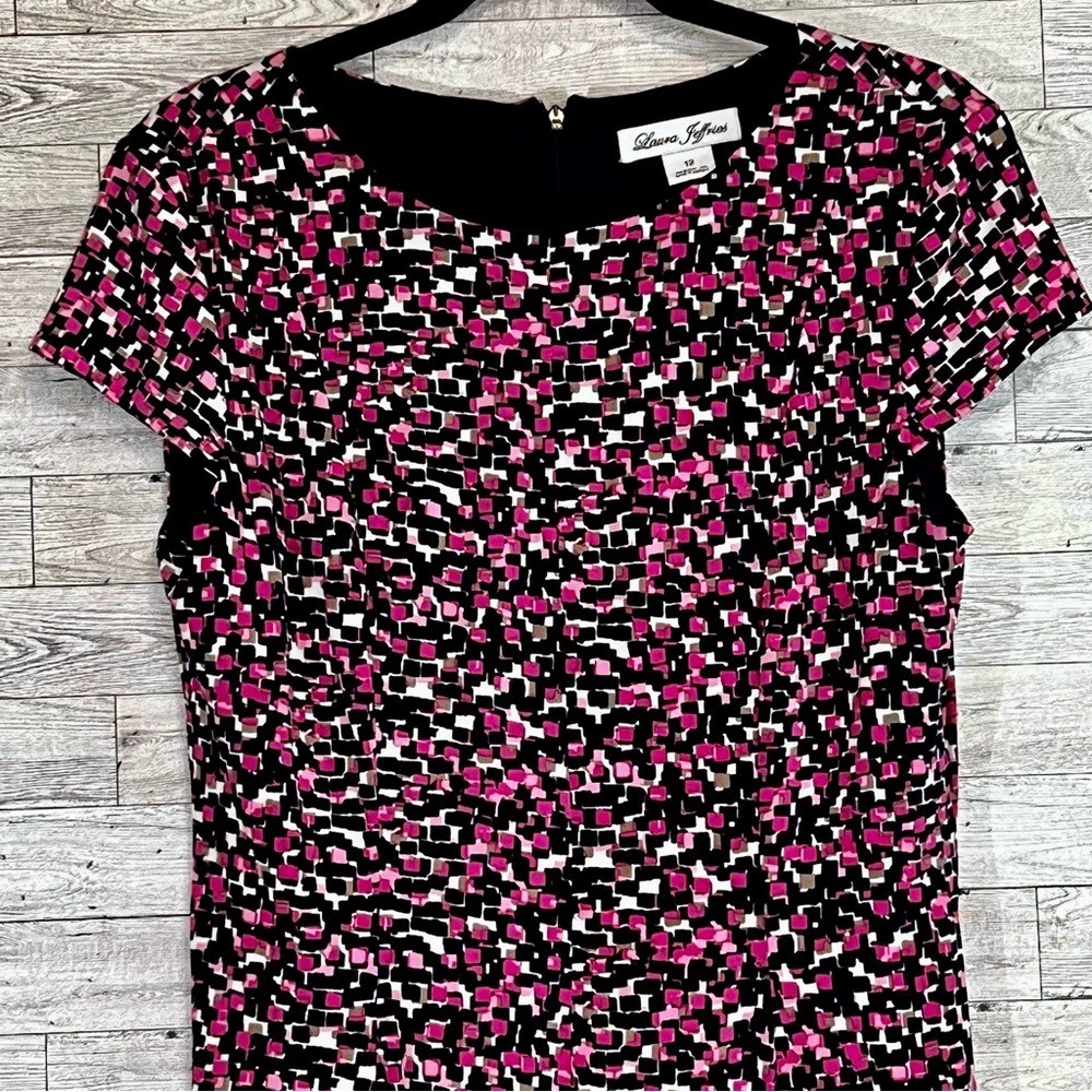 Laura Jeffries Pink,Black,White Multi-Blocks Dress -Size 12 Fit & Flare Stretch