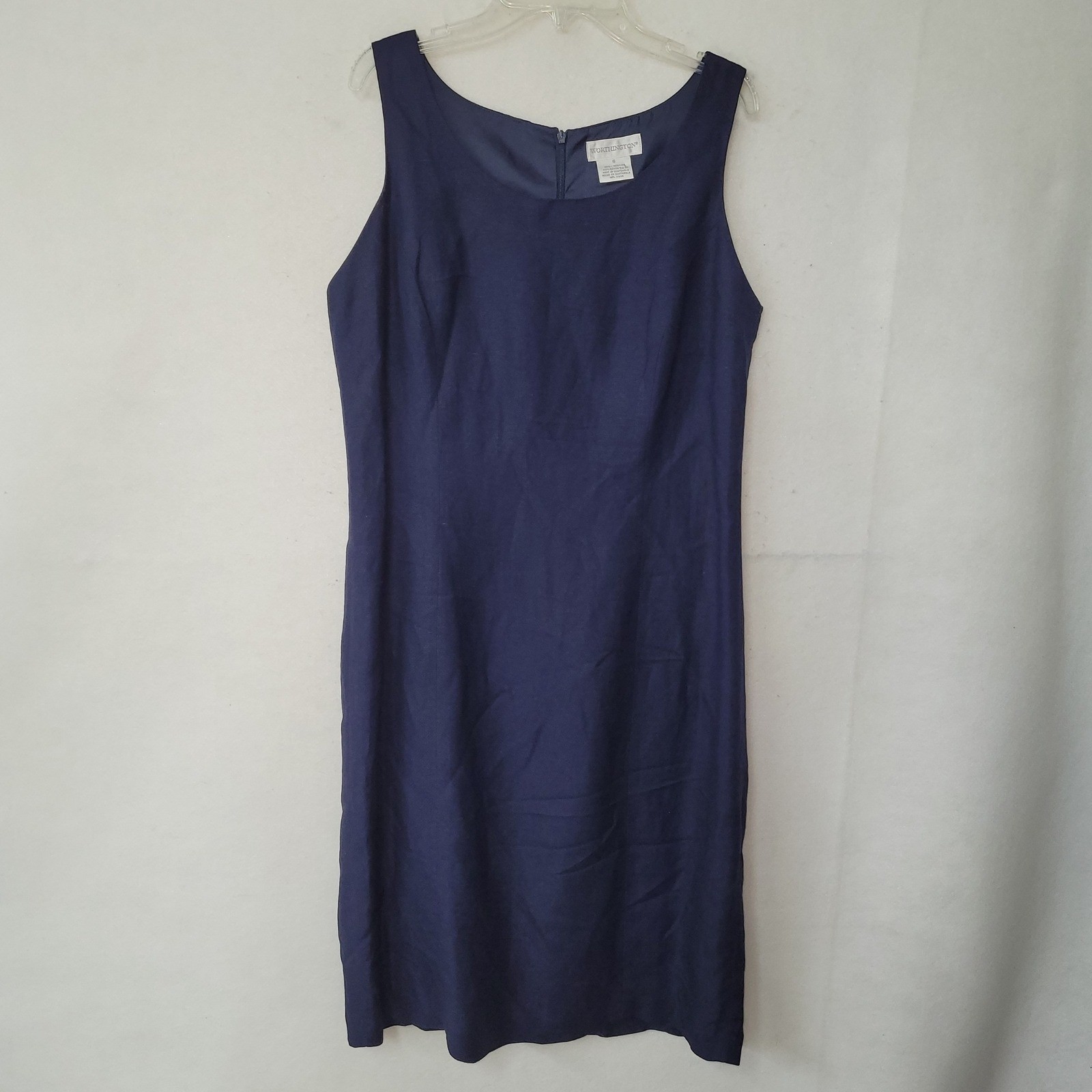 Worthington Dress Womens Size 6 Navy Blue Linen Rayon Sleeveless Sheath Classic