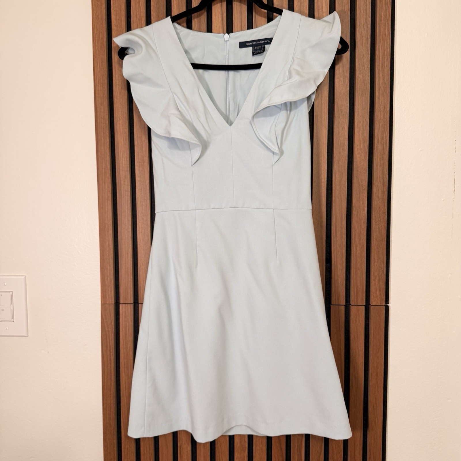 French Connection Light Blue Ruffle V-Neck Flutter Sleeve A-Line Short Dress 2