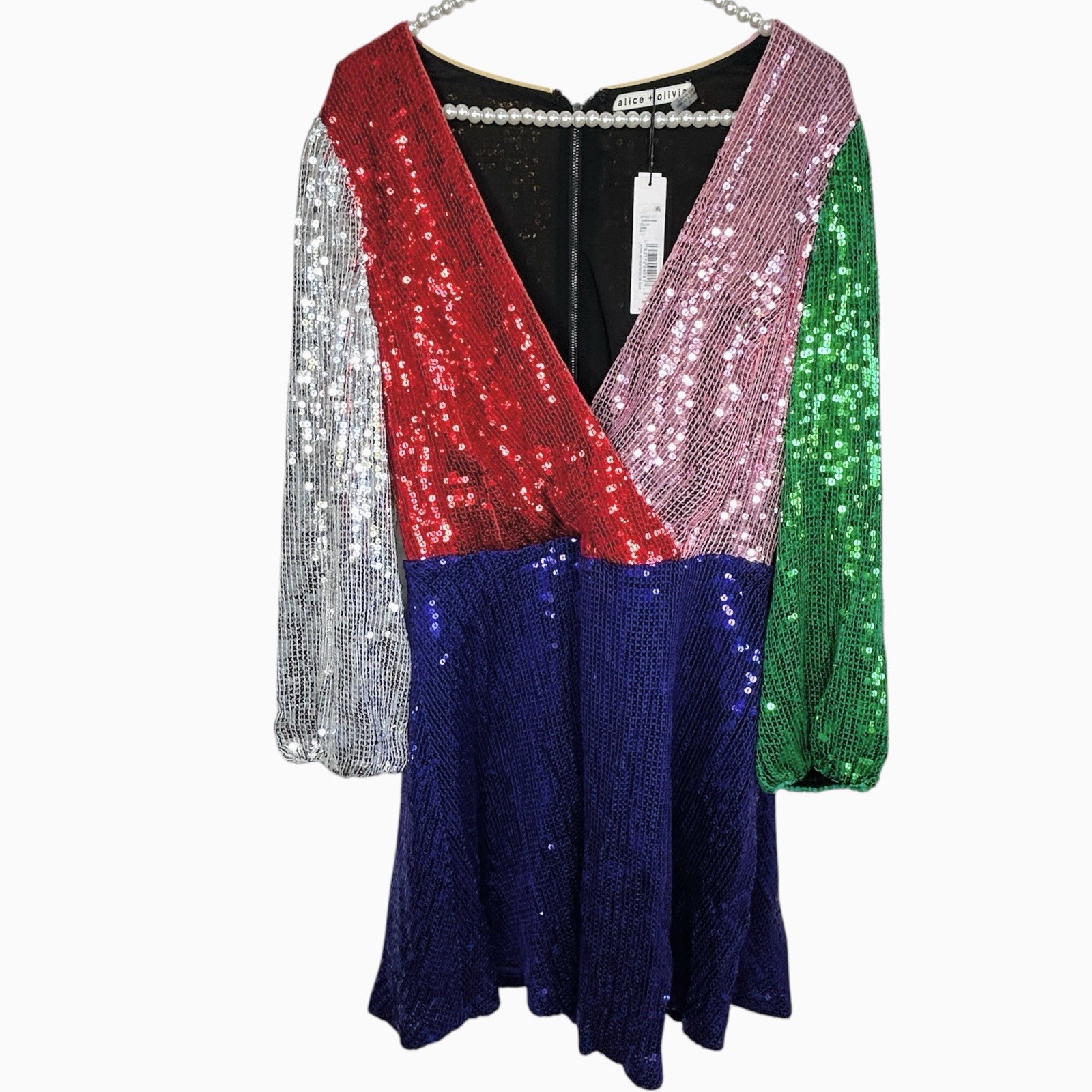 Alice + Olivia Blaze Sequin Colorblock Mini Dress 10 NYE Holiday Party Hoco NWT