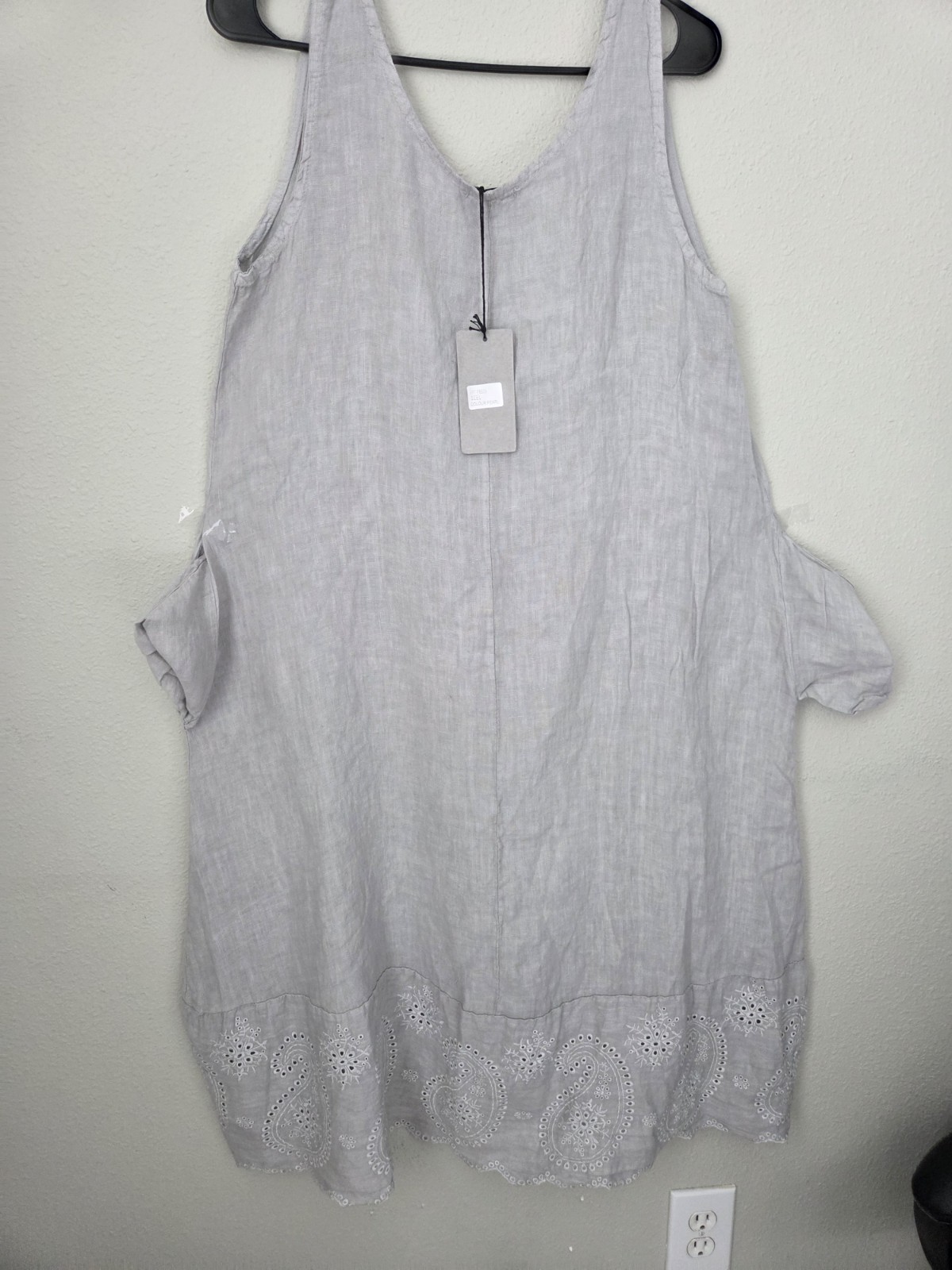 Puro Lino Dress Gray 100% Linen Braided Trim Coastal Breathable Made in Italy