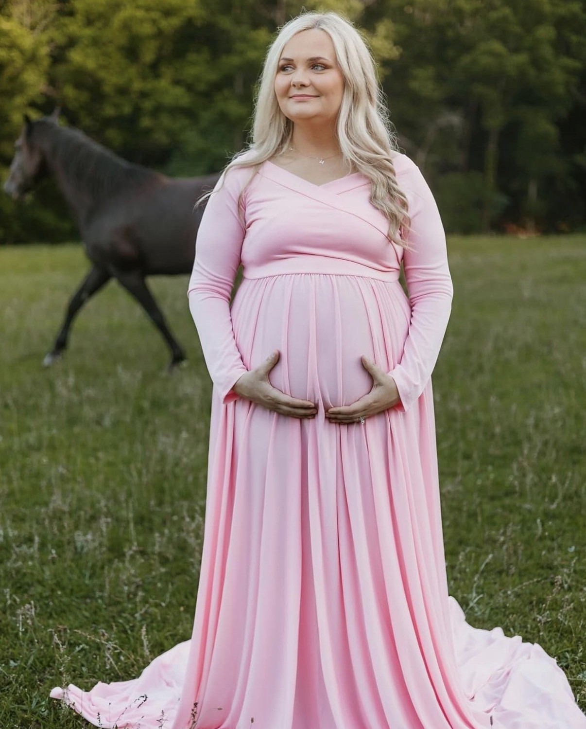 Saslax Maternity Off Shoulders L Circle Gown for Baby Shower Photo Dress 169