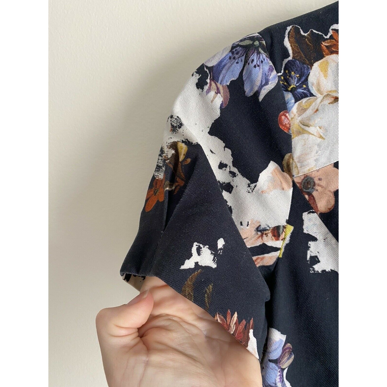 Erdem Joyce Floral Print Crepe Sheath Dress Navy Bateau Neck Designer Size 4
