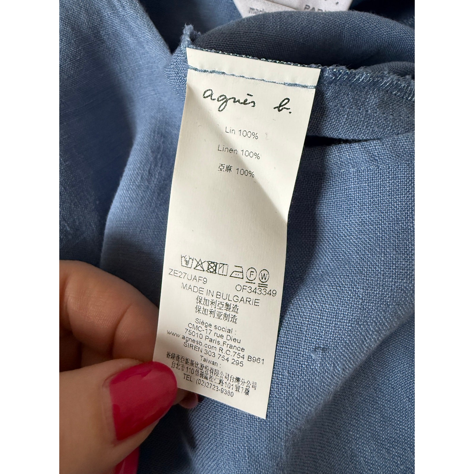 Agnes B Linen Short Sleeve Caftan Dress in Sky Blue Size 42/ US 10