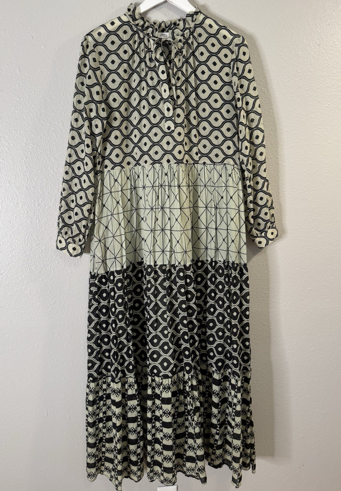 0039 Italy Milly Long Dress 100% Cotton Tiered Mixed Print Maxi Lagenlook Medium