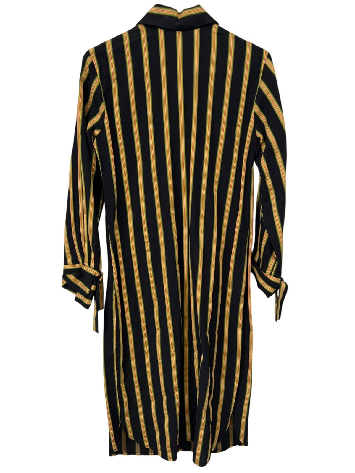 Joeleen Torvick Stripe Button Front Shirt Dress Size Small Tie Cuffs Black Multi