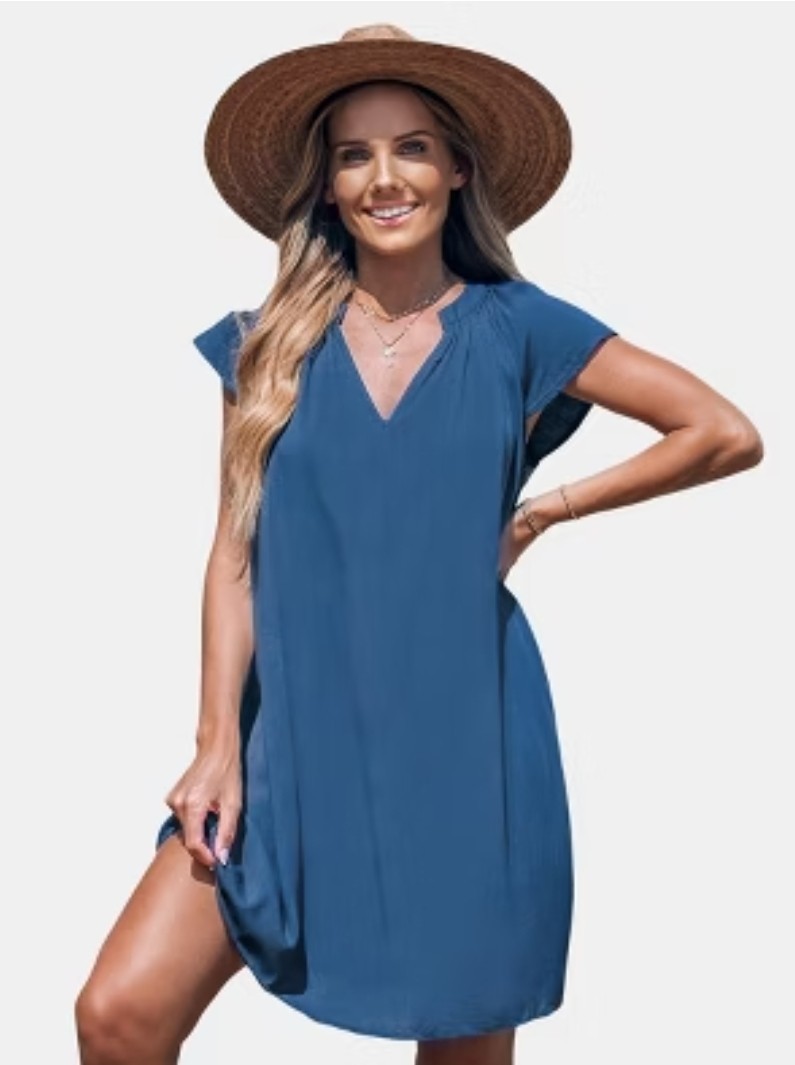 Cupshe Breezy Blue Beach Cover-up Dress with Flutter Sleeves – NWT – Sz M