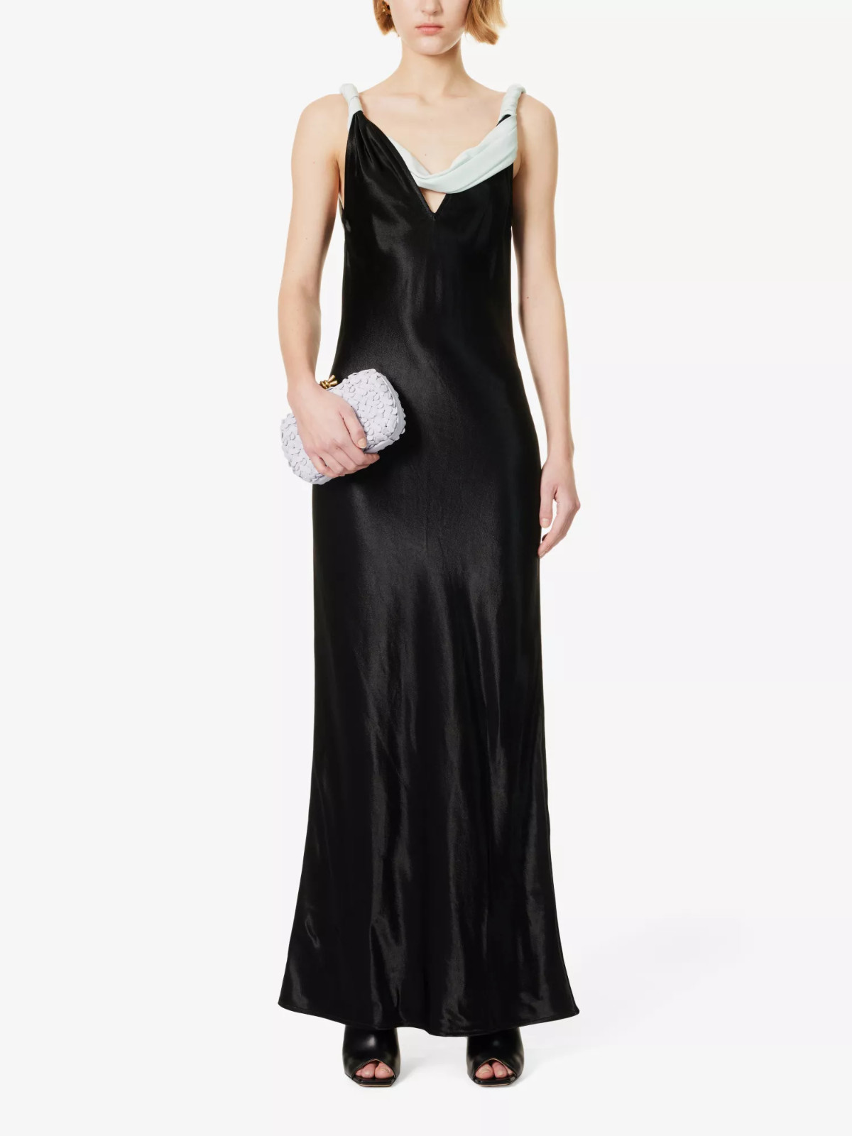 £2510 Bottega Veneta Draped V-neck satin maxi dress -Size 38 IT