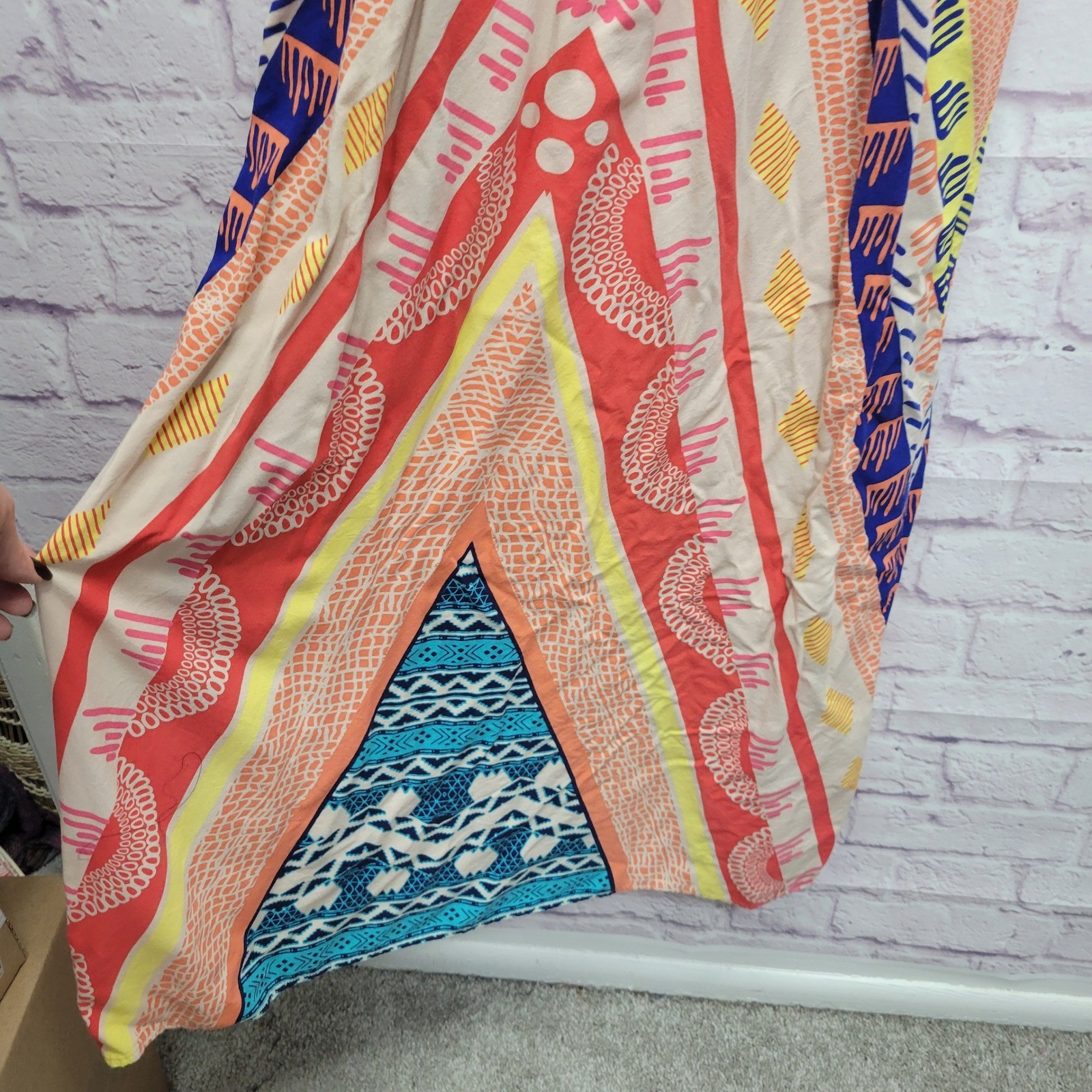 Sweet Wanderer Boho Aztec Tribal Maxi Dress Sz L Colorful Beach Flowy Resortwear