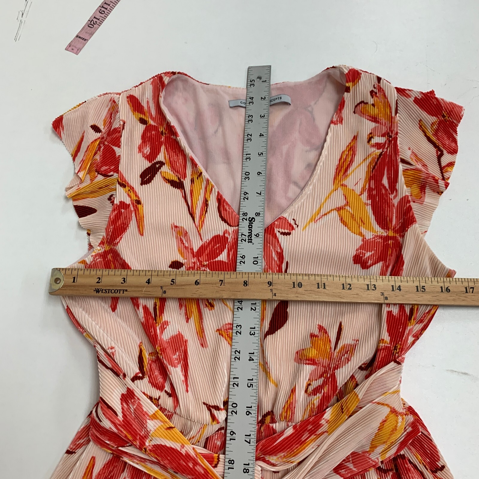 Collective Concepts Knot Dress Womens M Medium Floral Ribbed V Neck Lined