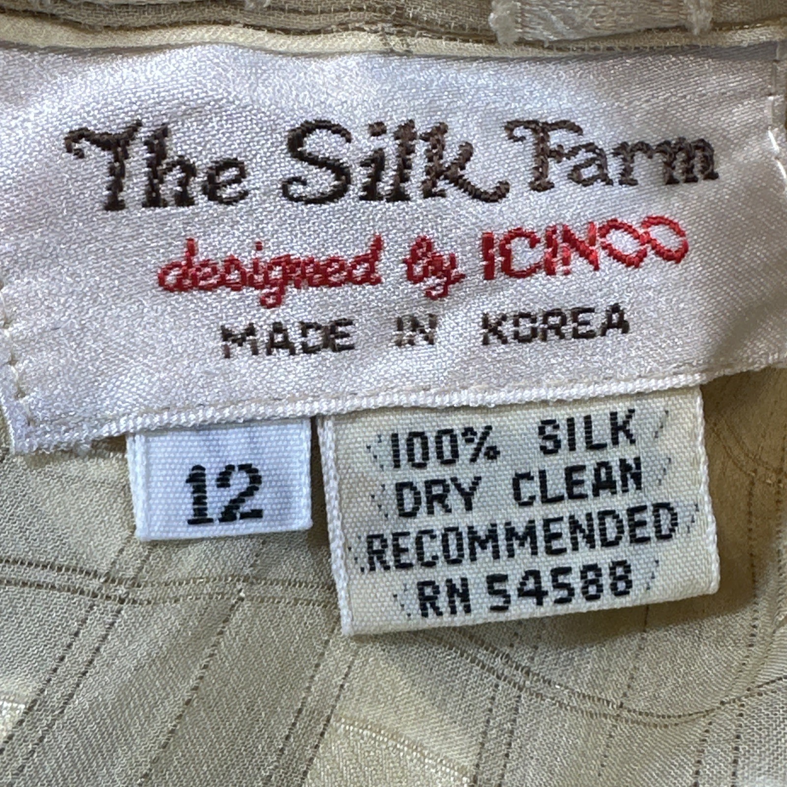 Vintage The Silk Farm ICINOO 100% Silk Sheer Grid Maxi Dress Slip Beige Size 12