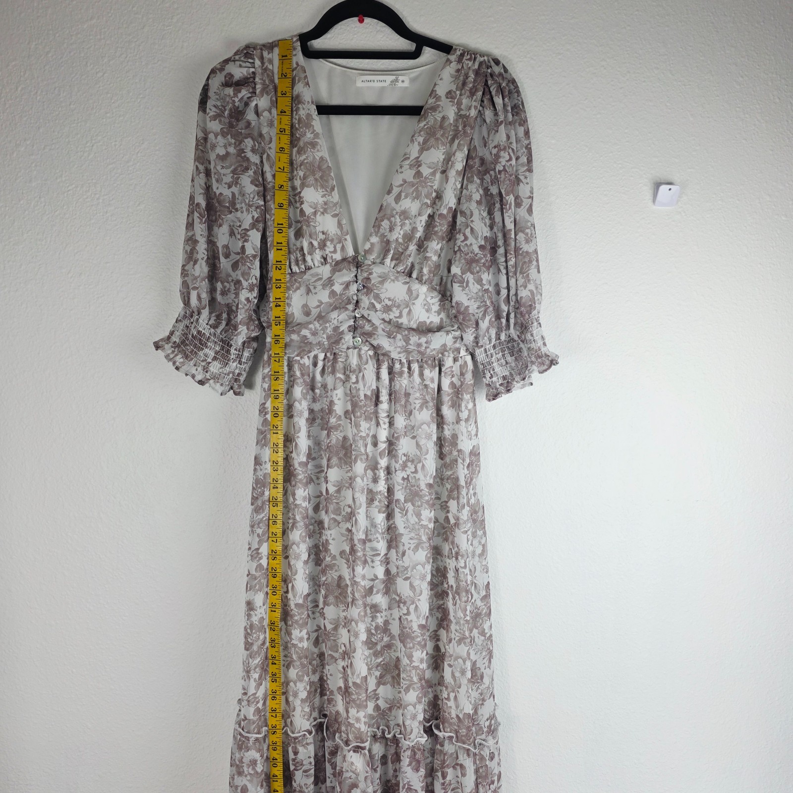 Altar’d State Prairie Floral Cuffed Puff Sleeve Maxi Dress Medium Tiered Cottage