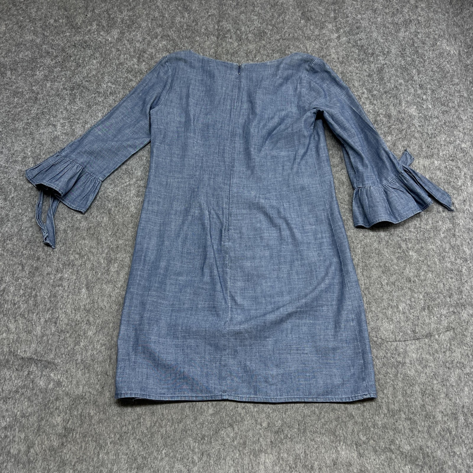 J Crew Dress Womens 2 Blue Chambray Tie-Cuff Bell Sleeve Shift V Neck H5485