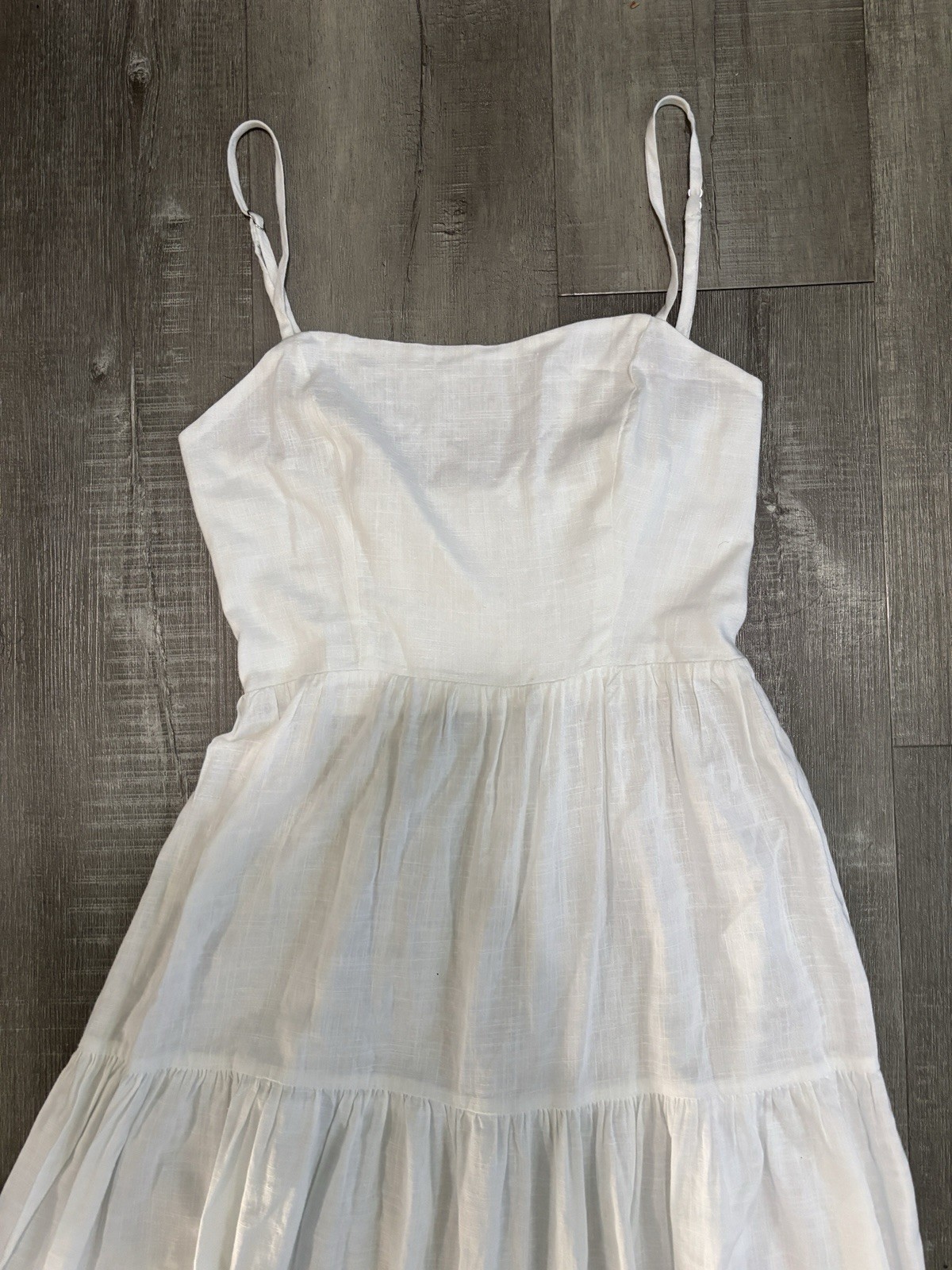 Tularosa White Linen Solid Square Neck Smocked Adjustable Strap Maxi Dress XS