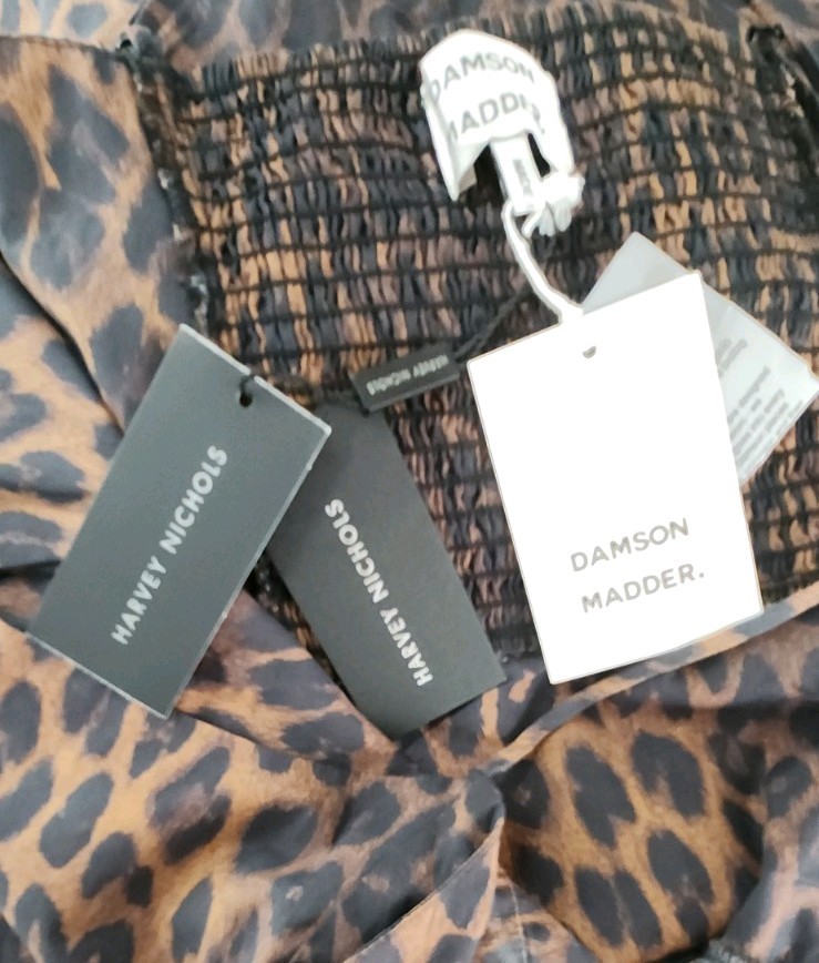 Damson Madder Persephone Leopard Drop Waist Midi Dress UK 6 NWT Broken Zip Fault