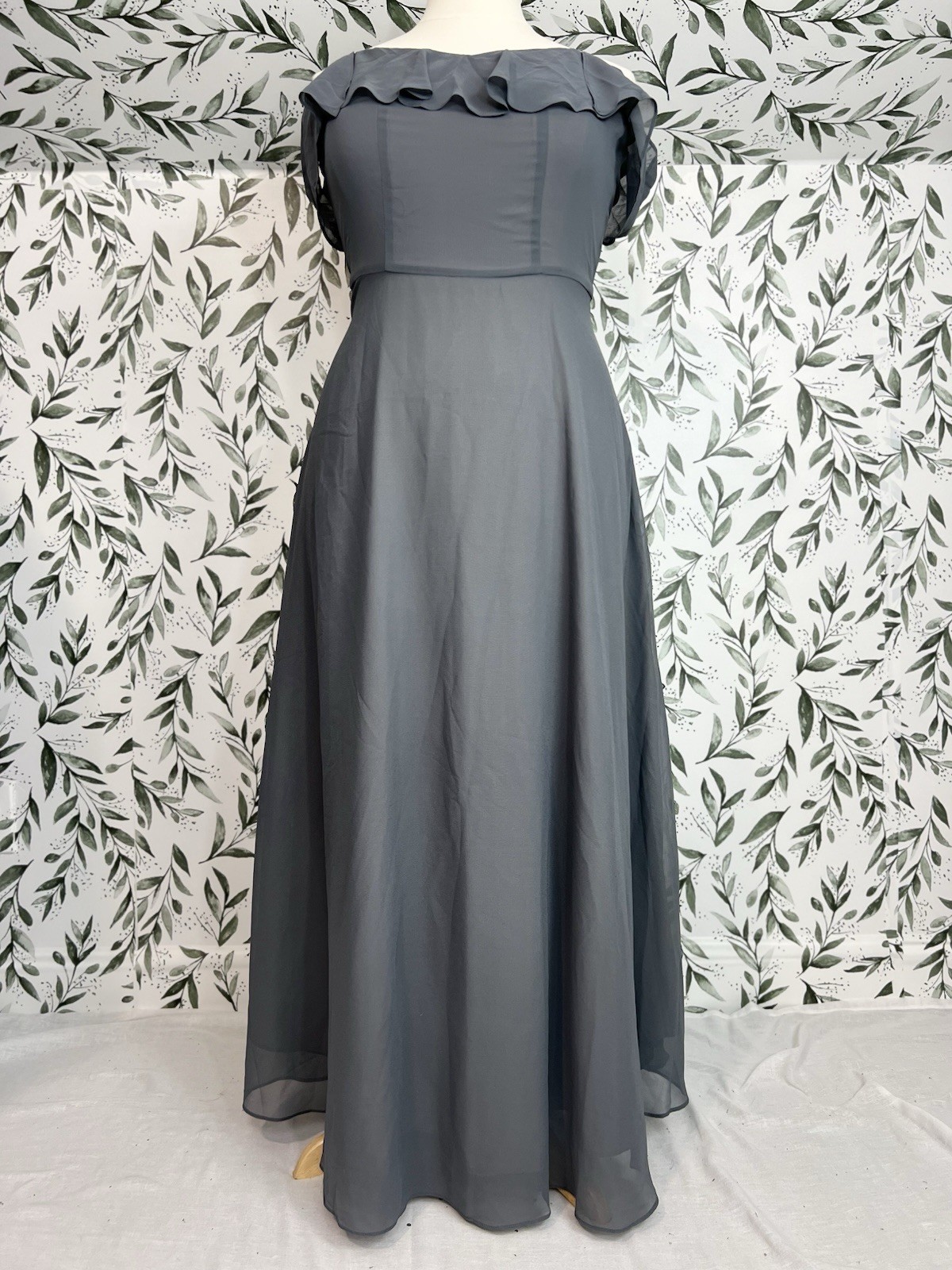 Gray Off-Shoulder Ruffle Formal Gown Maxi Dress Sz 14 L Evening Prom Wedding #4
