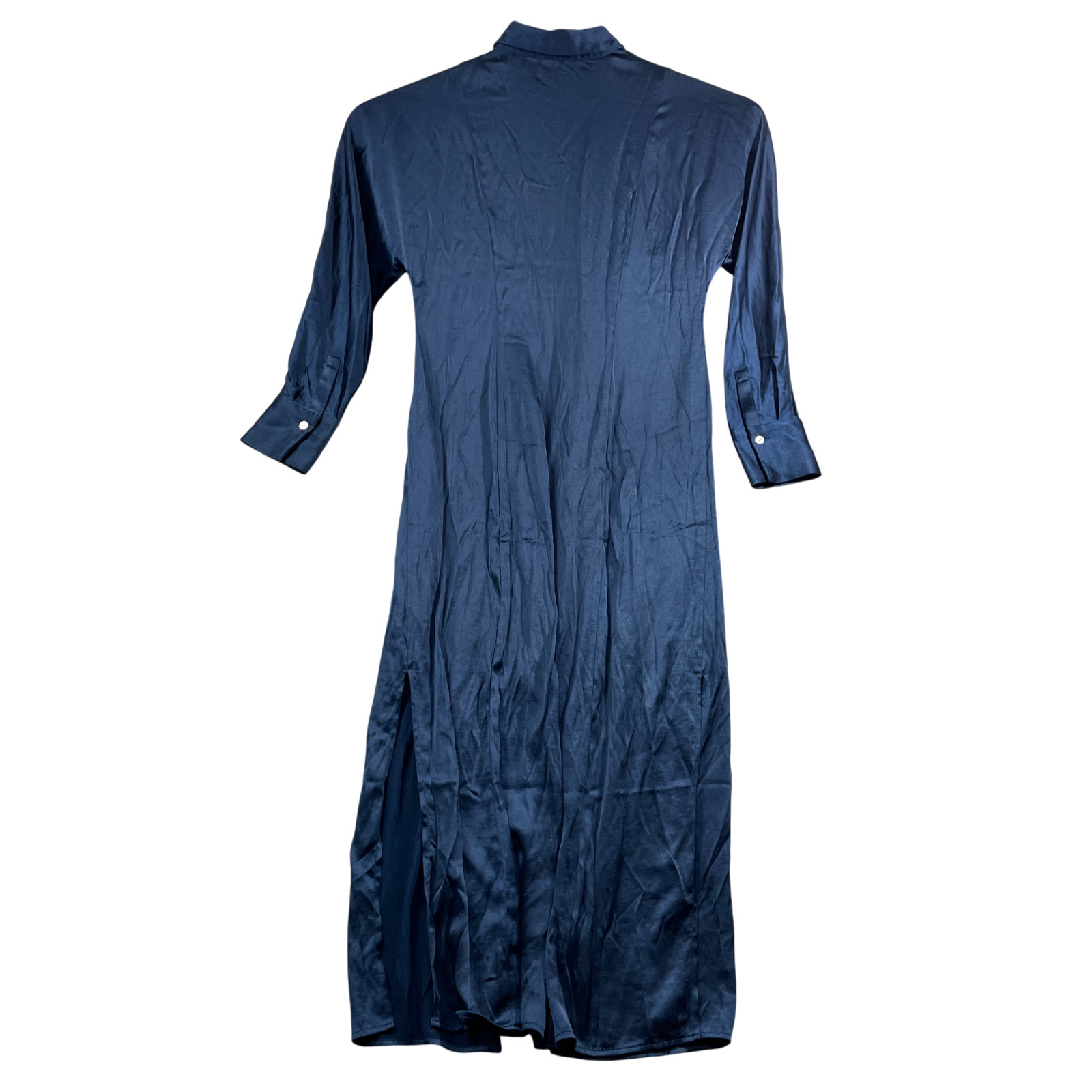 Madewell 10 Navy Long Derss Full Pearl Button Front Satin Polyester Blend