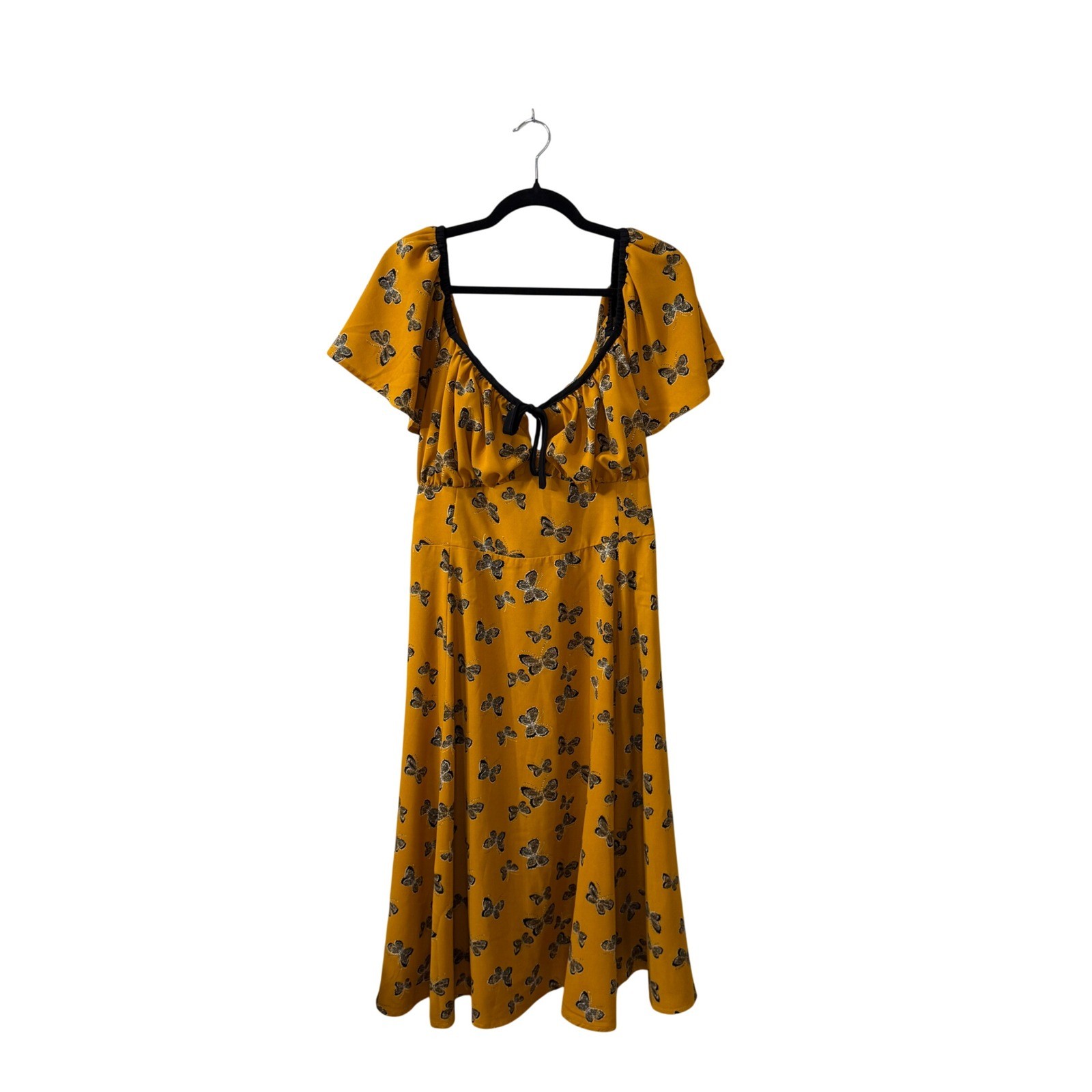 Unique Vintage Marigold Butterfly Midi Dress Yellow Retro Whimsical Cottage 2X