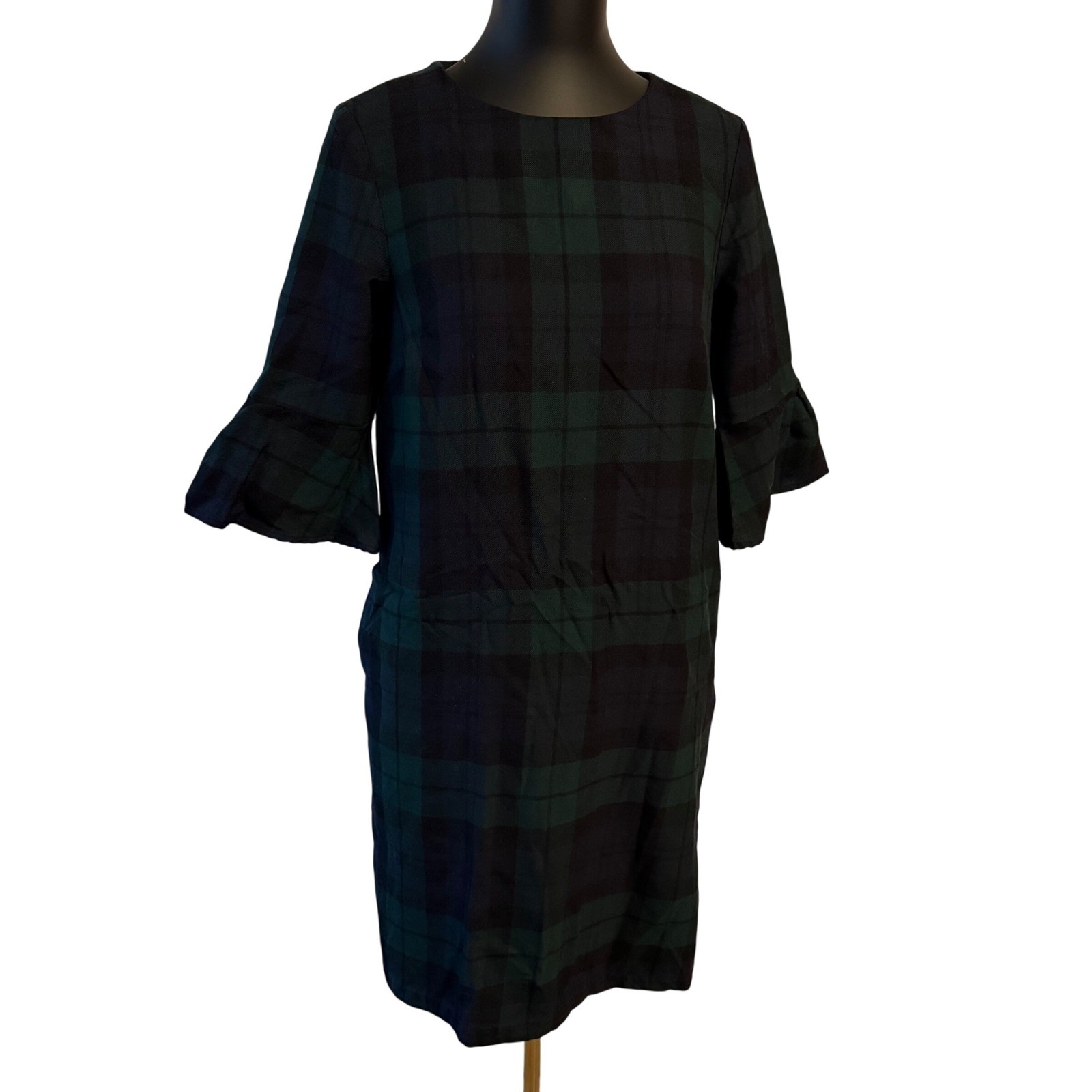 Pendleton Plaid 100% Virgin Wool Dress with Flare Sleeves USA Size S pockes