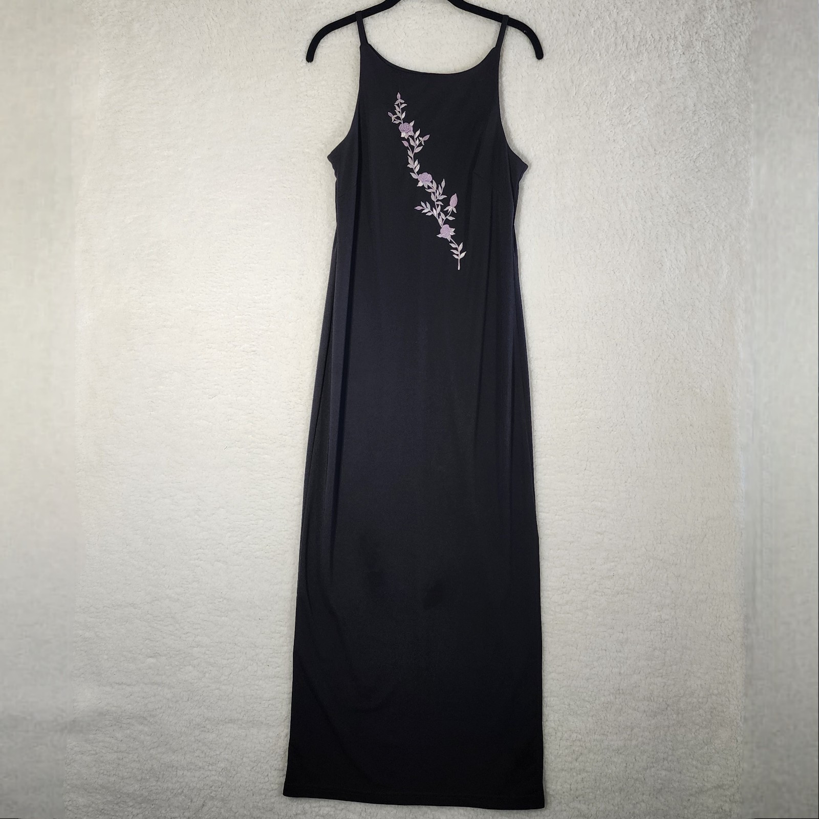 City Triangles Vintage Spaghetti Strap Maxi Dress Black Prom Floral Y2K USA 90’s
