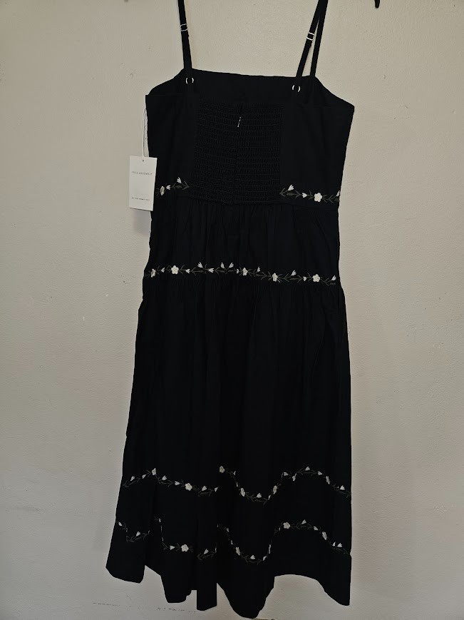 Free Assembly Cotton Midi Dress Navy Blue Floral Embroidered Size XS (0-2)