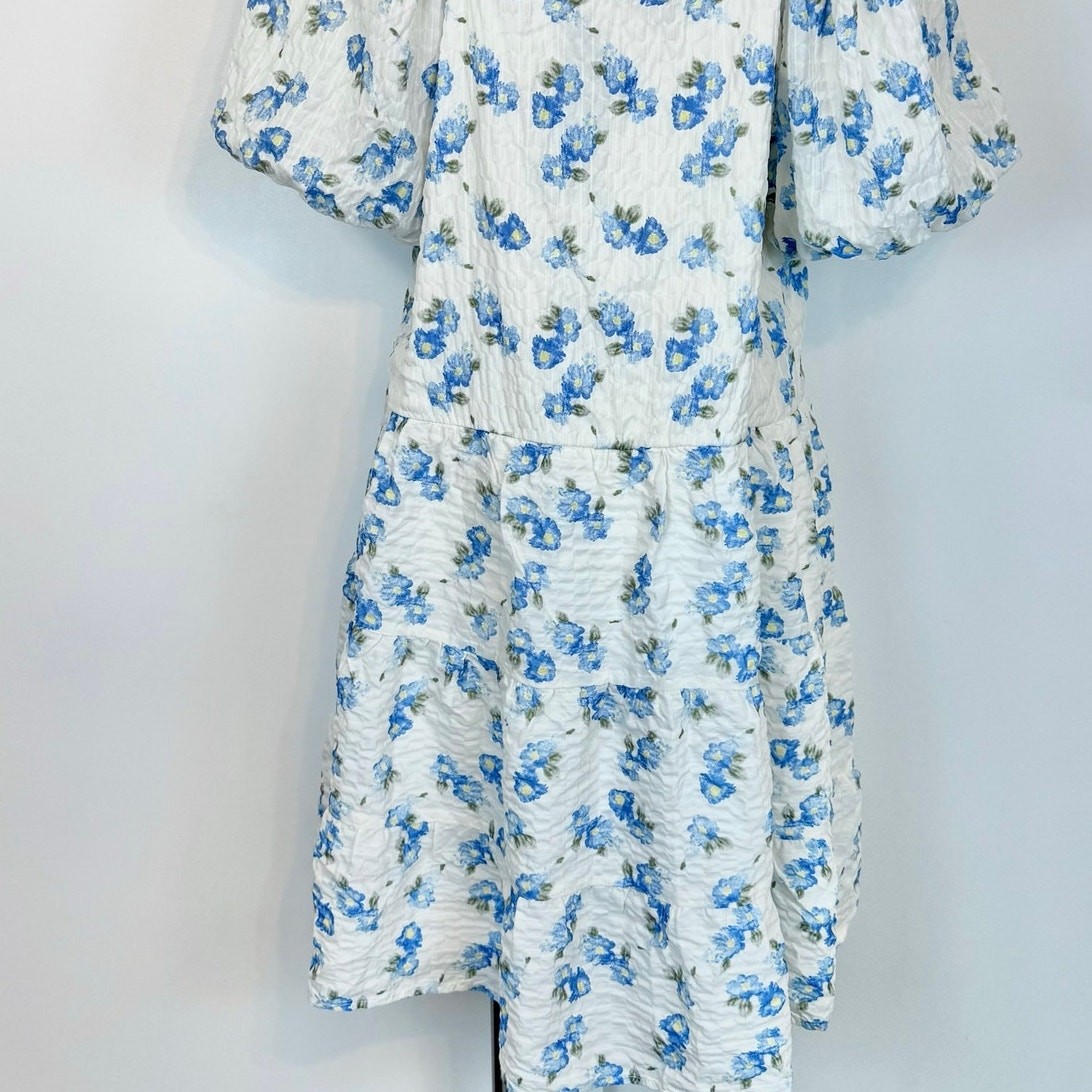 Mikarose The Clove Cornflower Blue Mini Dress Babydoll XL NWT White Floral