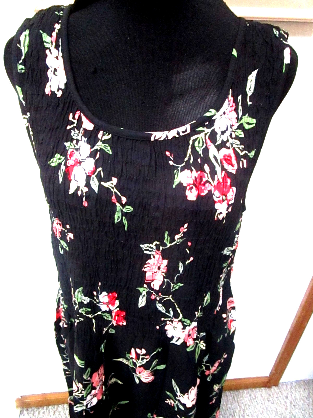 CROFT&BARROW-BLACK/MULTI-FLORAL-SMOCK-SLEEVELESS-POCKET-MAXI DRESS-SIZE-XXL-NEW