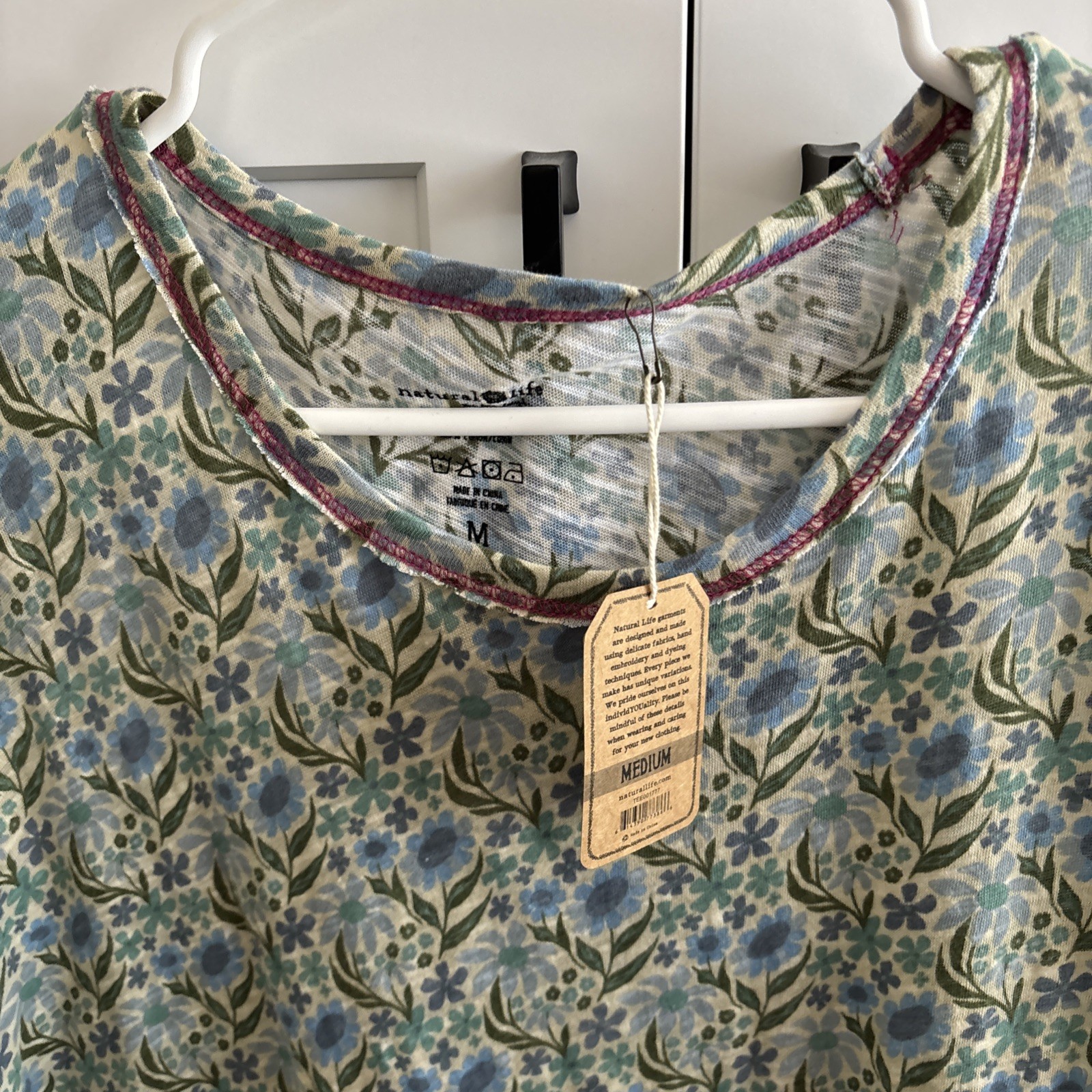 NWT Natural Life Frankie Knit Tee Mini Dress Cotton Slub Blue Green Floral M