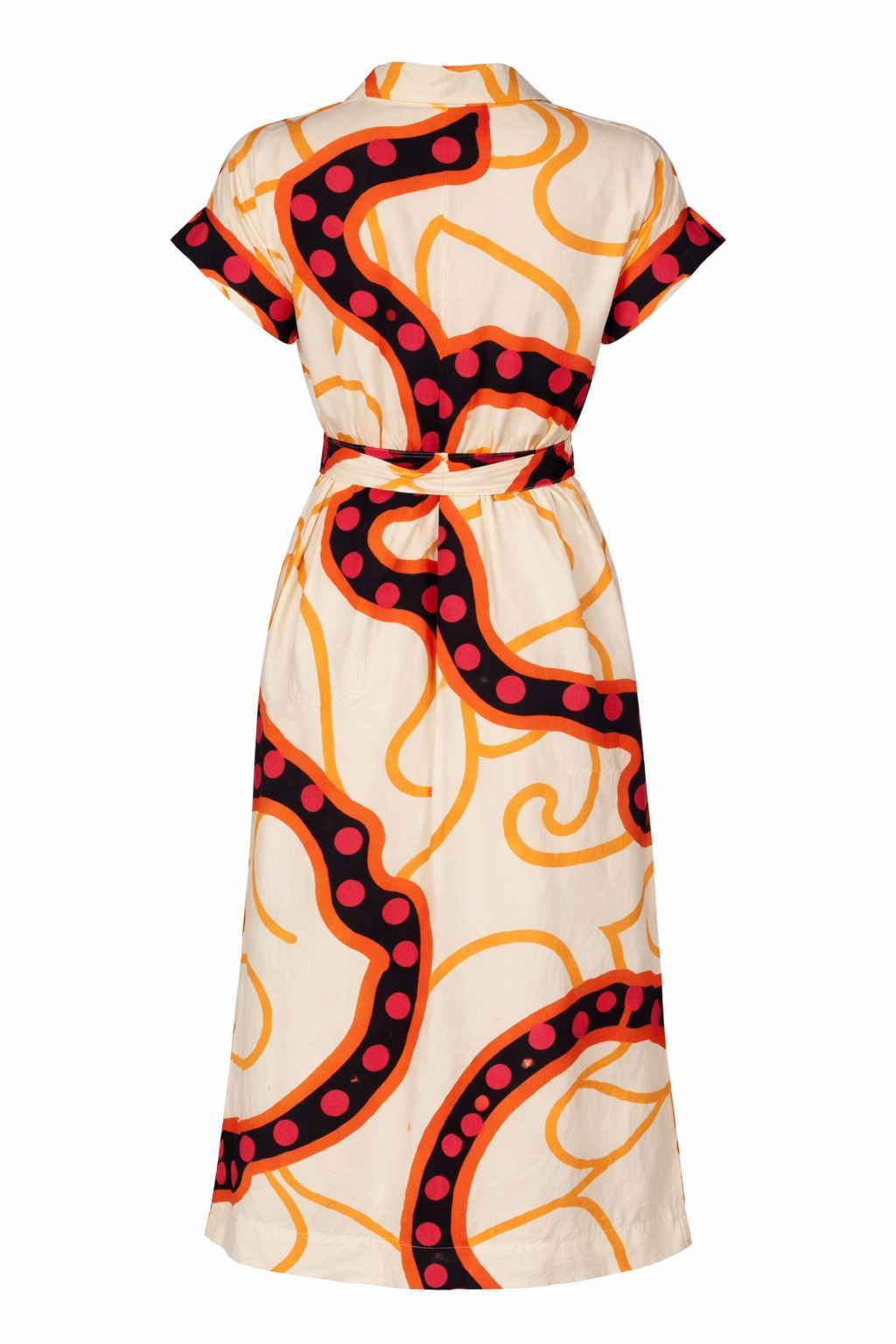 Womens White Stuff Dress Orange Marianne Midi Linen Blend Abstract Print
