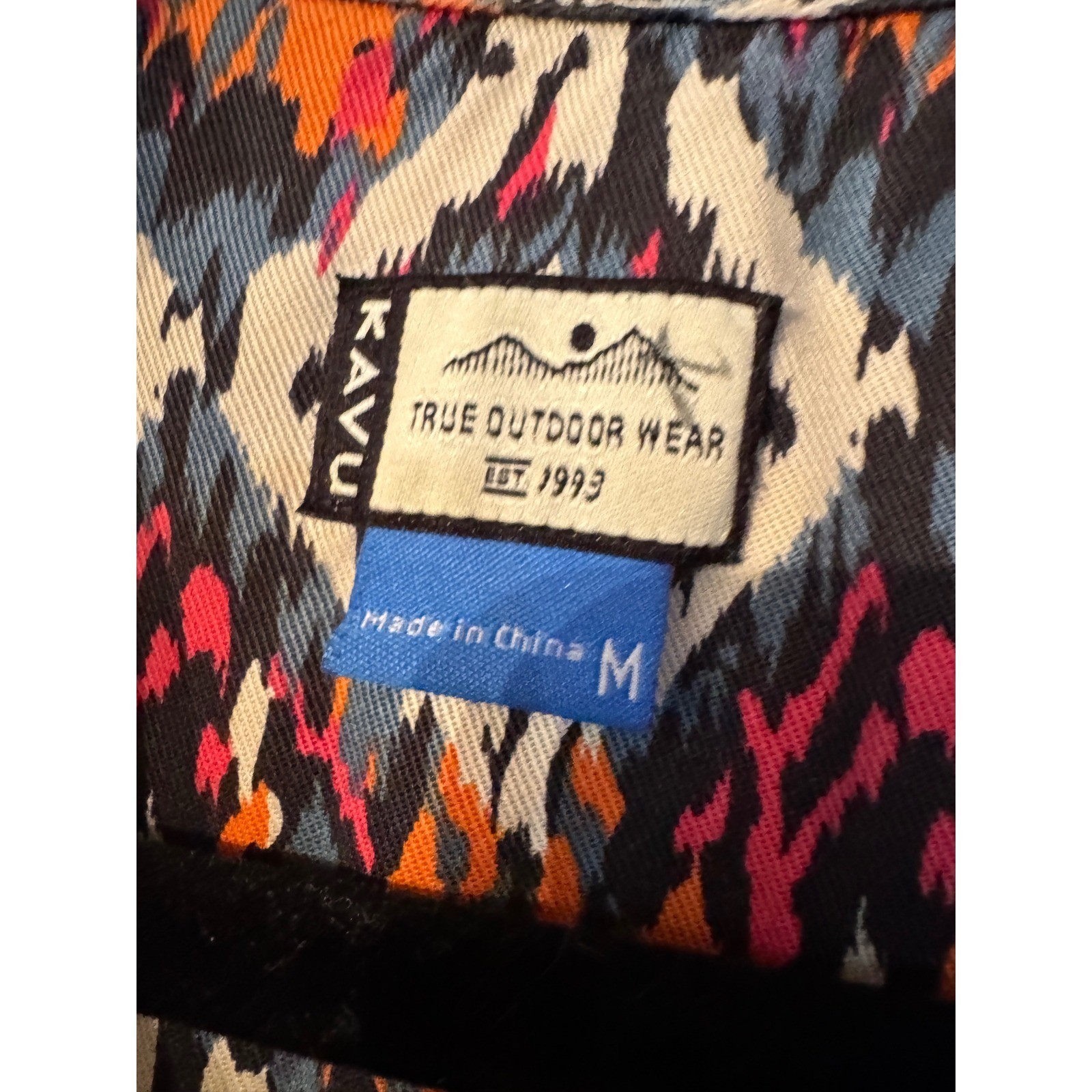 KAVU Sleeveless Ikat Diamond Print Shift Dress Blue Pink Orange Size M Pocket