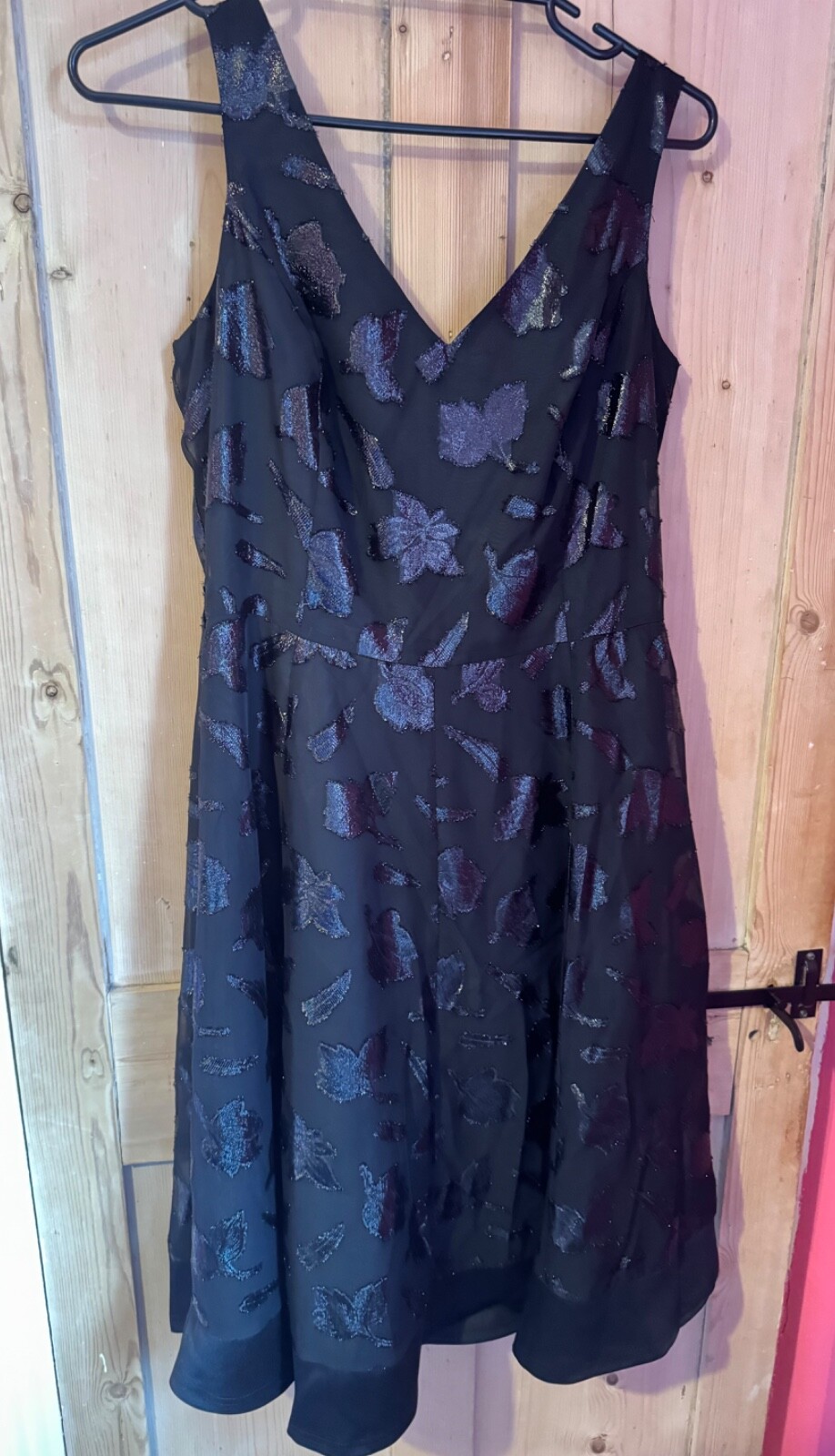 JD Williams black embellished leaf print fit n flare dress size 10 NWT prom glam