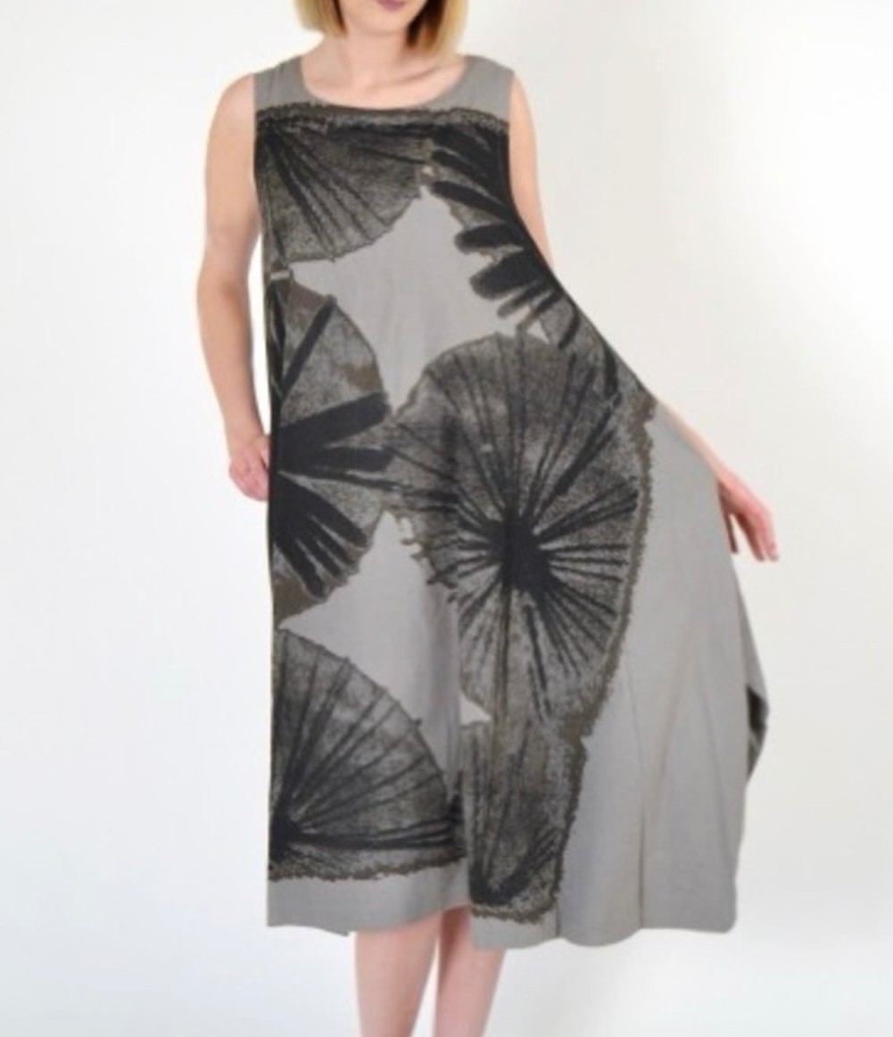 Moyuru Gray/Black sleevless Linen/Cotton Dress Large