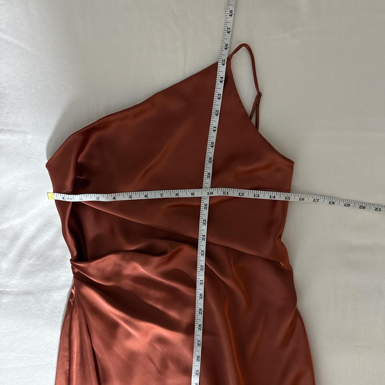 Petal & Pup Luella One Shoulder Ruched Satin Slip Midi Dress in Rust Sz 8 Party
