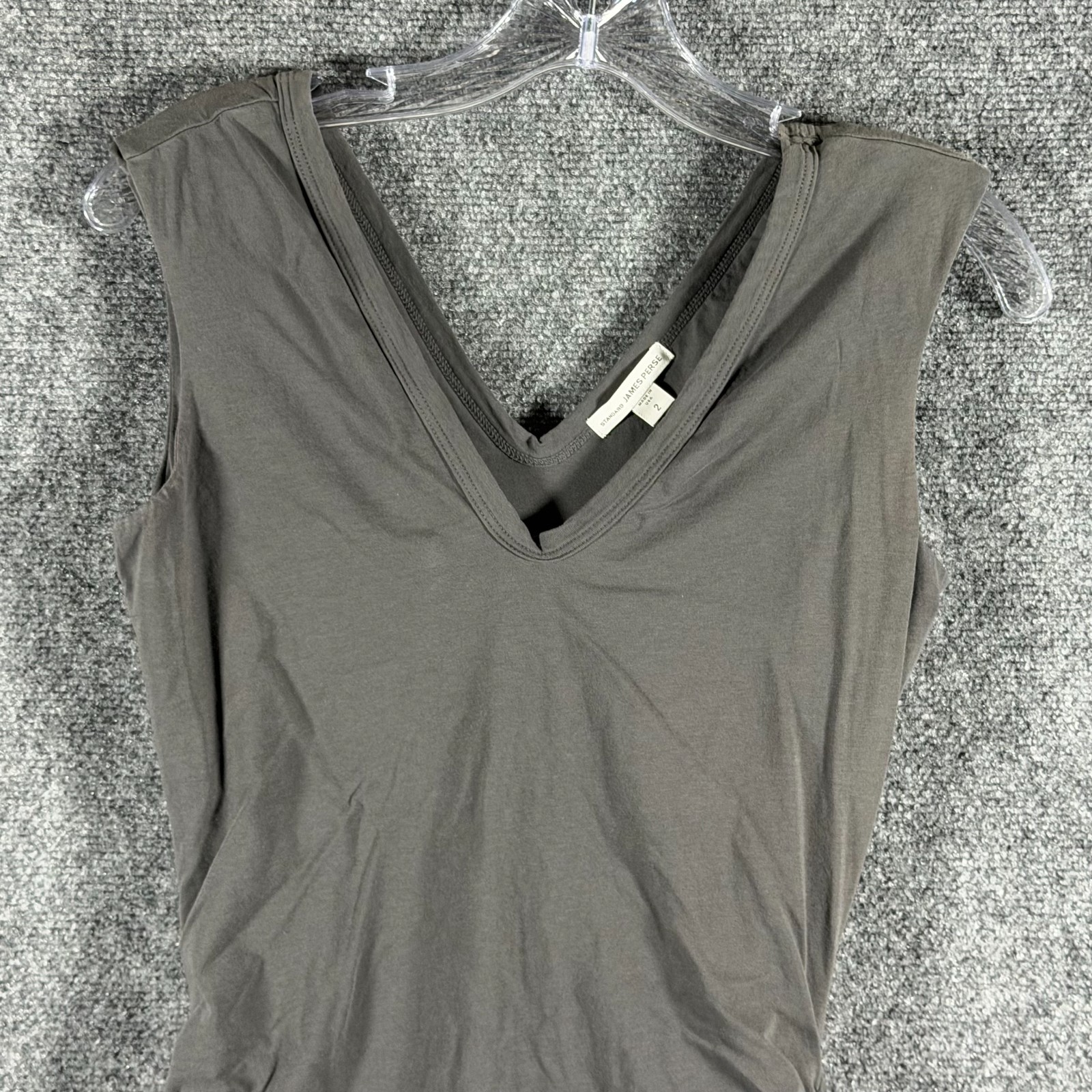 James Perse Bodycon / Ruched Midi Dress Sleeveless V-Neck Gray Size 2 USA Made