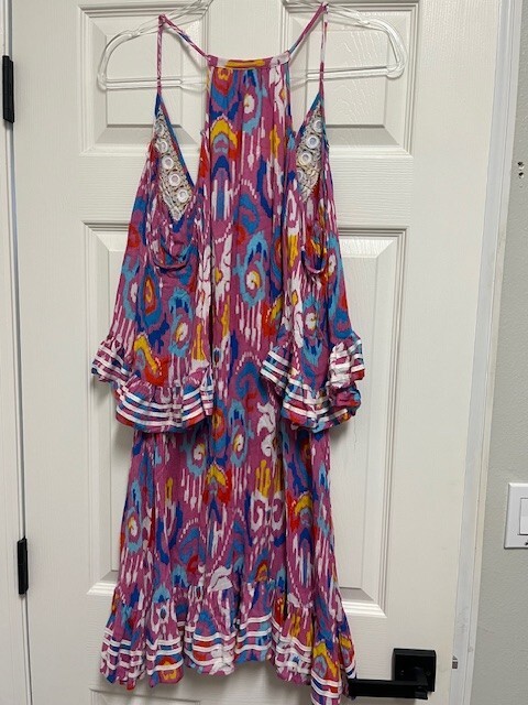 MISS JUNE PARIS Pink Multi Colored Open Shoulder Dress, OS