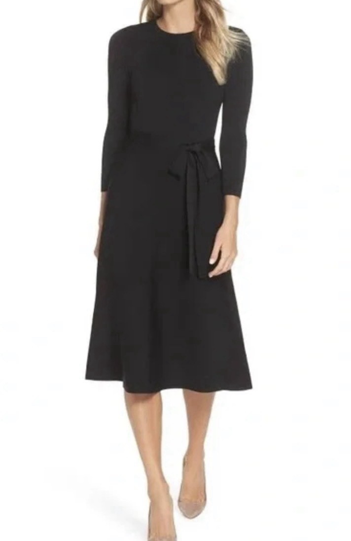 Eliza J Sweater Dress A-Line Belted Black Professional Modest 3/4 Sleeve XXL NEW