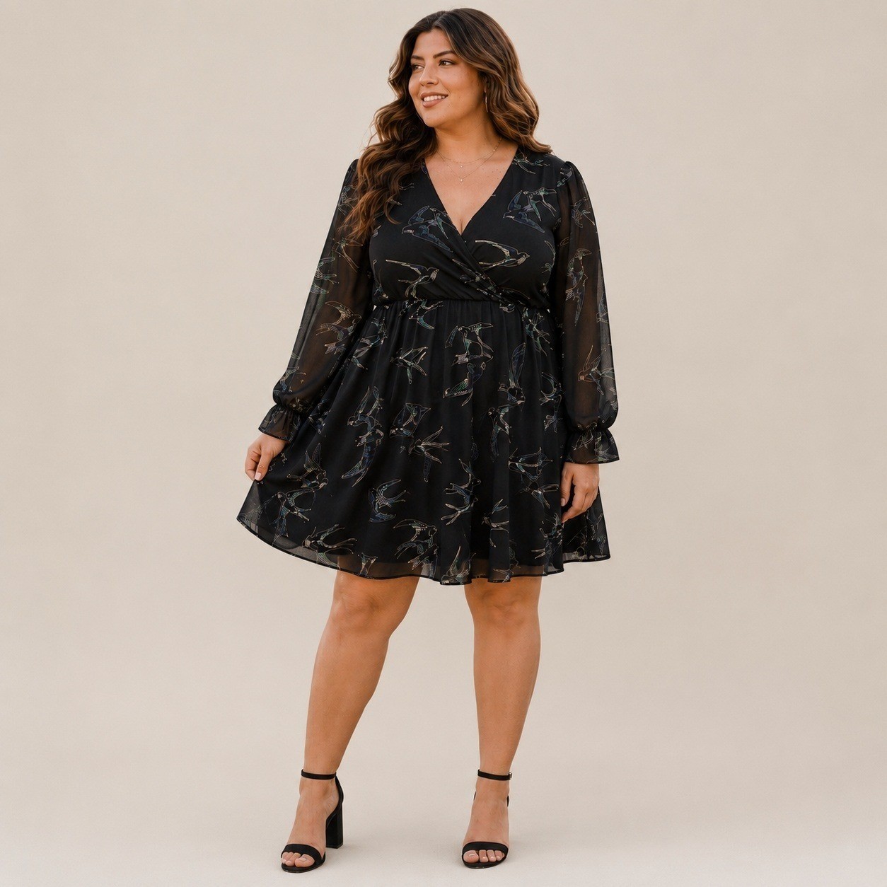 Torrid Bird Print Slinky Babydoll Dress Black Stretchy Whimsigoth Size 1