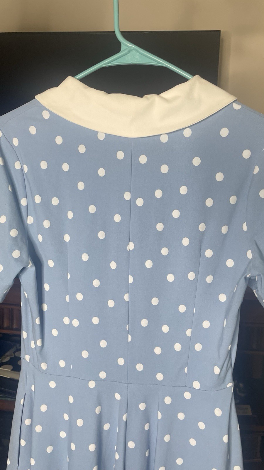 Gown Town Blue Polka Dot Short Sleeve Fit Flare Dress Rockabilly 50s Pinup L